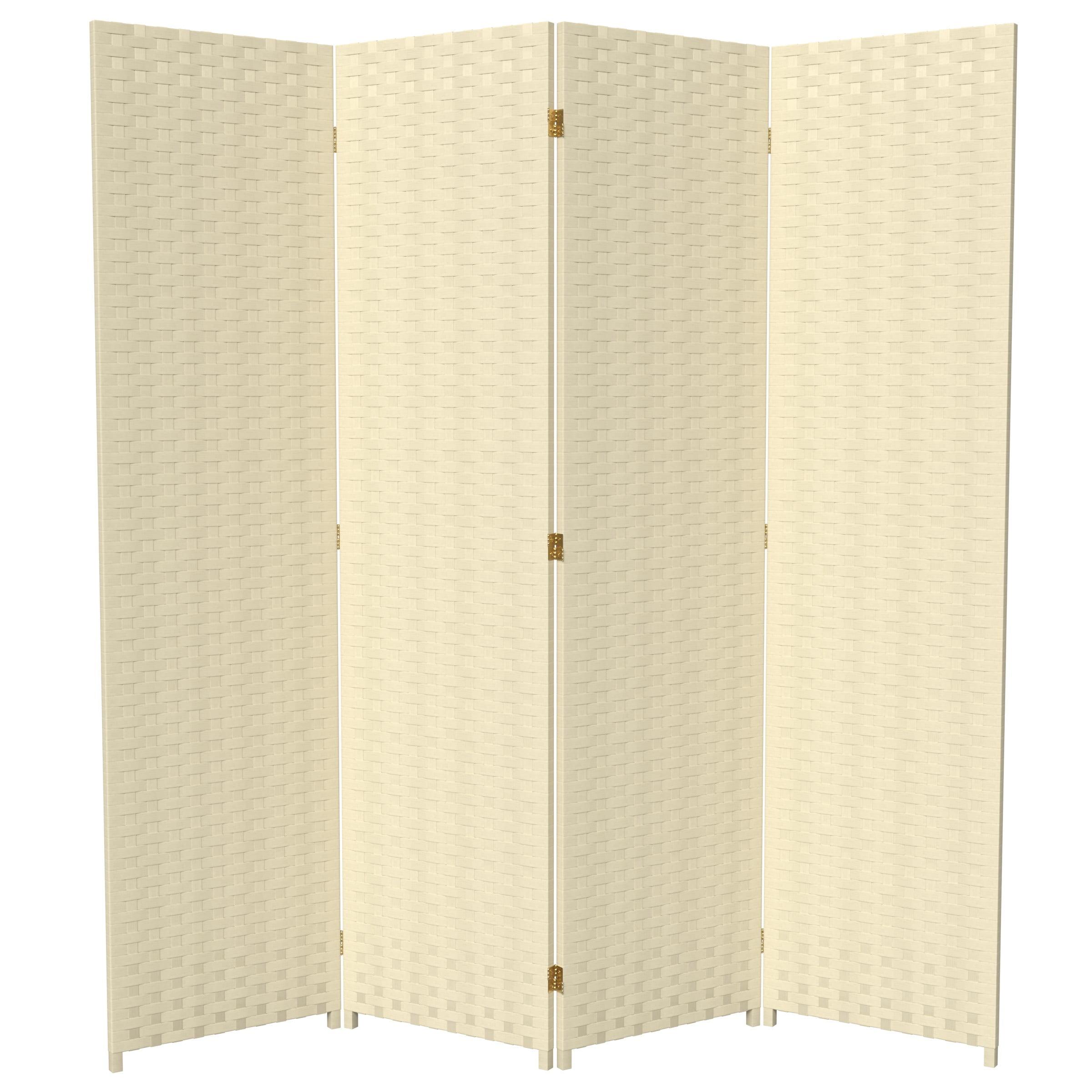 Oriental Furniture 6 ft. Tall Woven Fiber Room Divider - 4 Panel - Cream