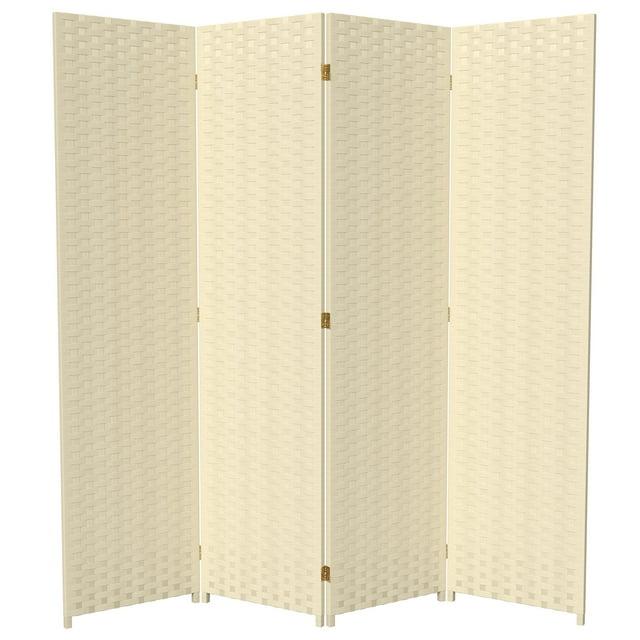 Oriental Furniture 6 ft. Tall Woven Fiber Room Divider - 4 Panel - Cream