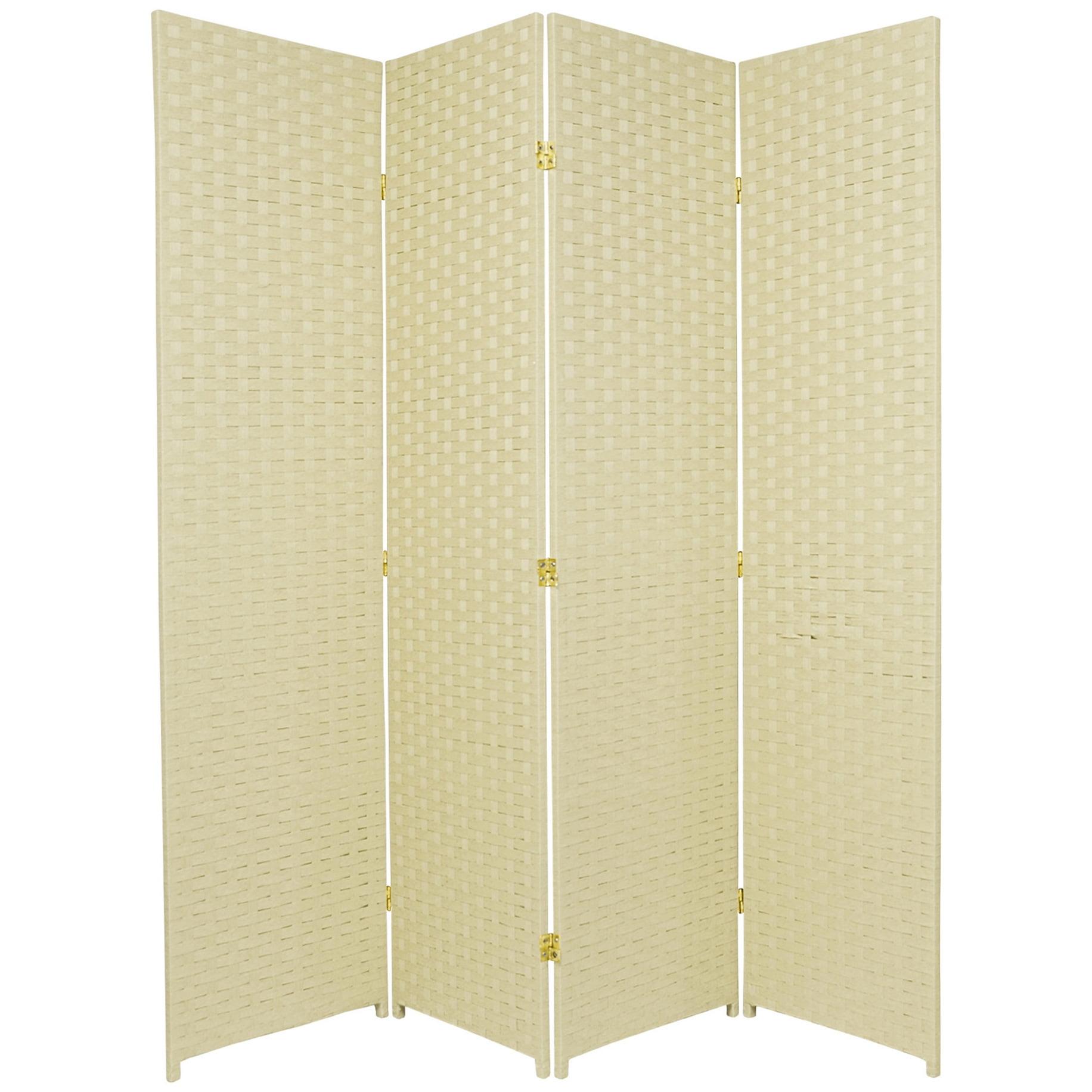 Oriental Furniture 6 ft. Tall Woven Fiber Room Divider - 4 Panel - Cream