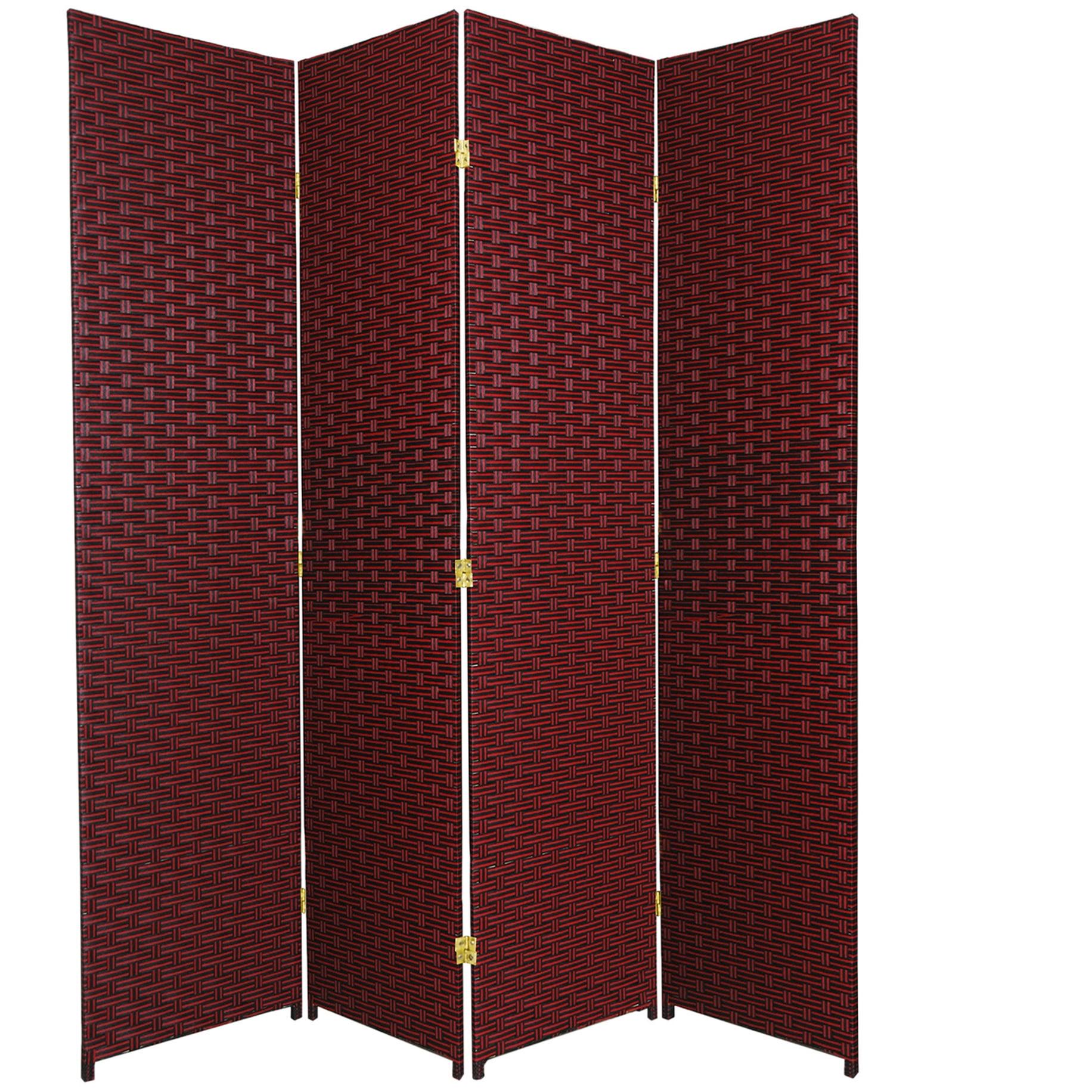 Oriental Furniture 6 ft. Tall Woven Fiber Room Divider - 4 Panel - Red/Black