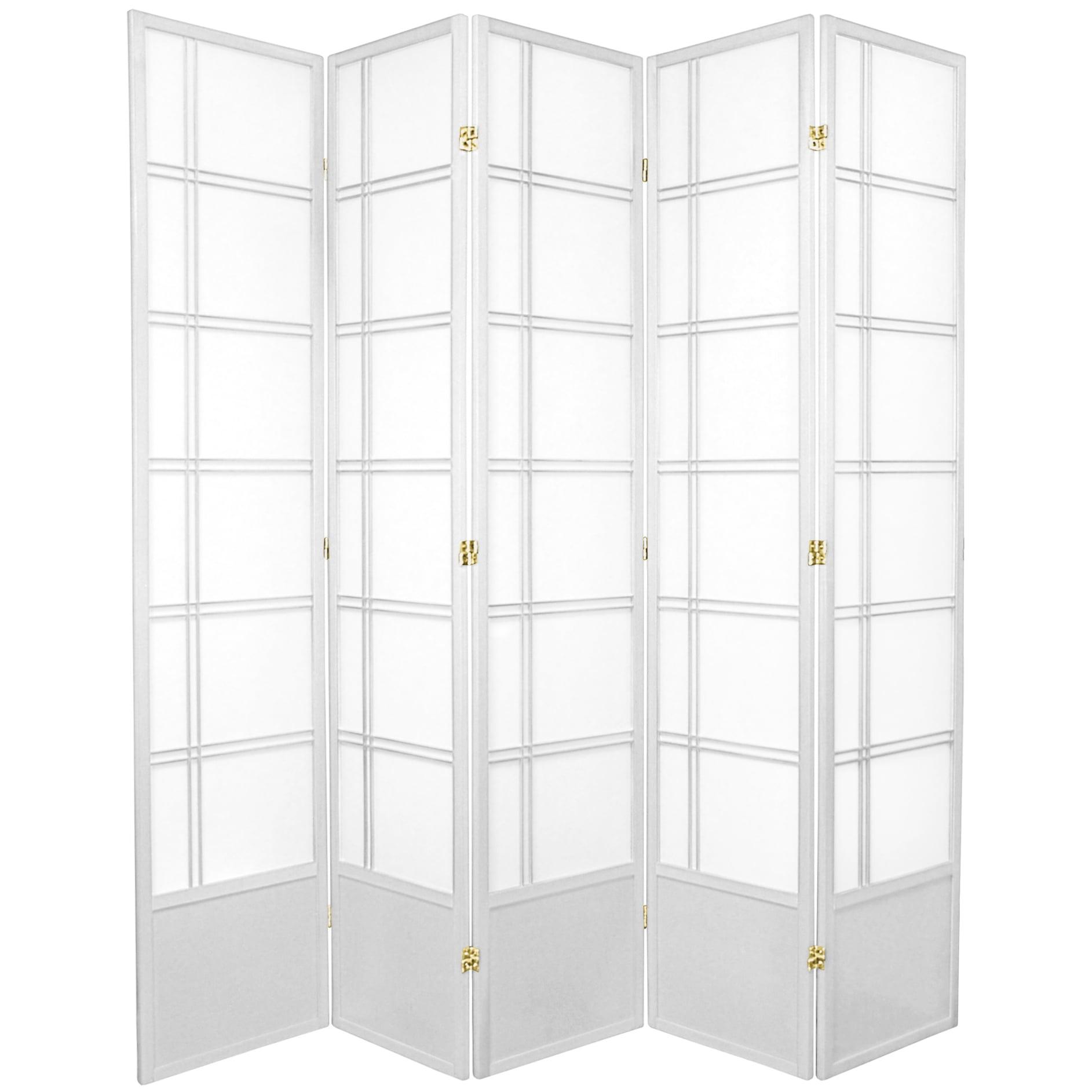 Oriental Furniture 7 ft. Tall Double Cross Shoji Screen - White - 5 Panel