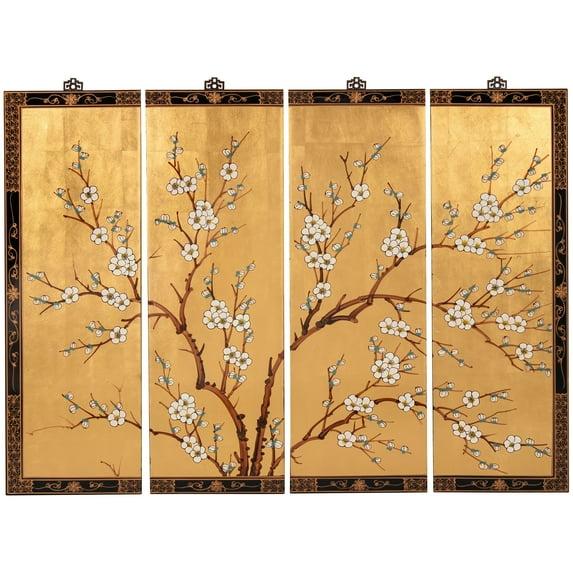 Oriental Furniture Cherry Blossom 36" H x 12" W 4 - Piece Wall Décor