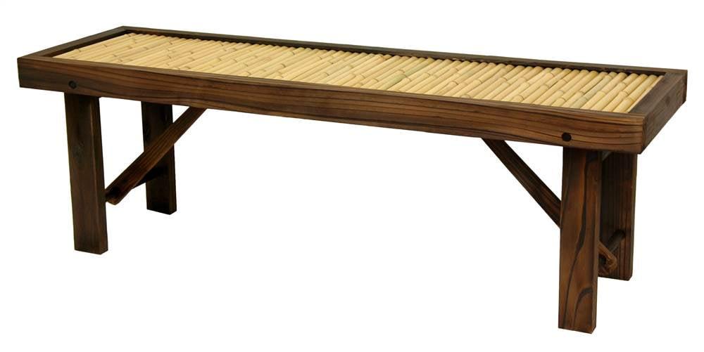 Japanese Bamboo Bench with Dark Walnut Wood Frame