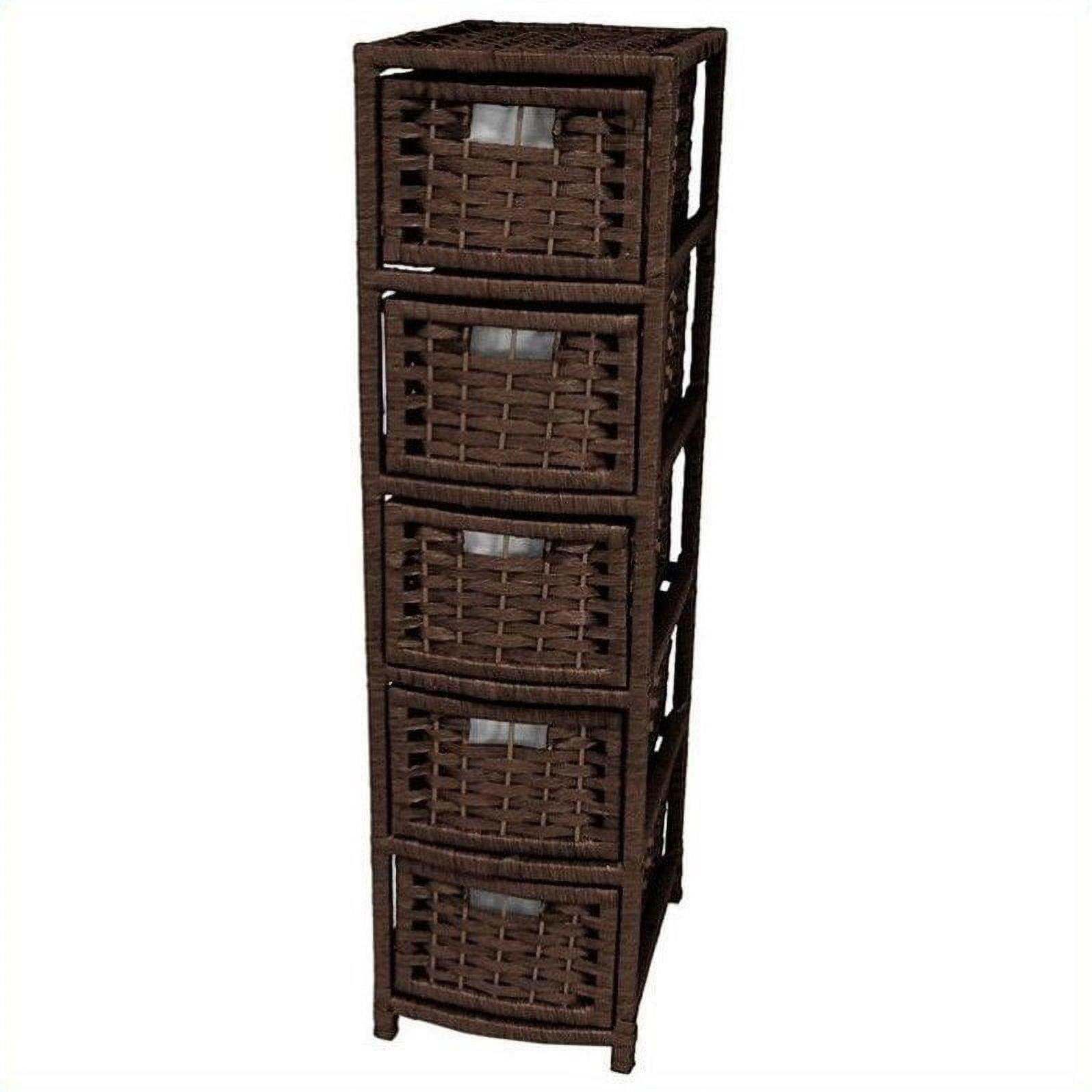 Oriental Furniture Natural Fiber Occasional Chest, 5 Drawer, Mocha color