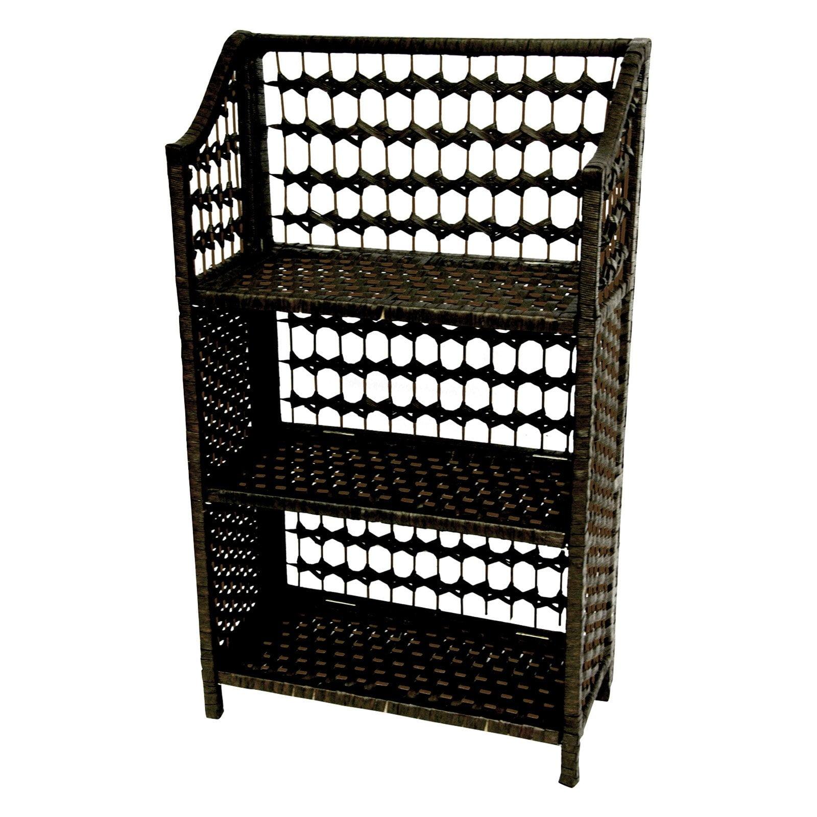 Oriental-Inspired Black Spruce Wood 4-Shelf Bookcase