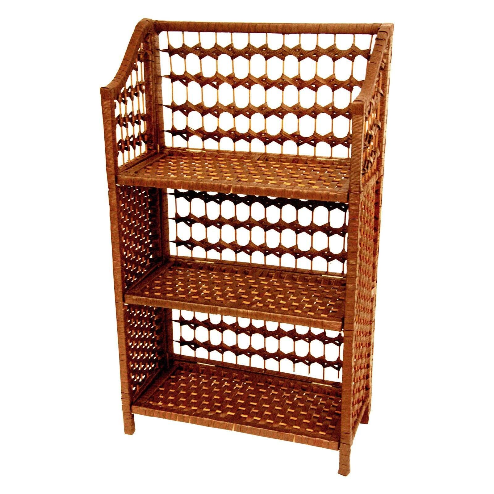 Honey Spruce 43" Rattan Style 4-Shelf Bookcase