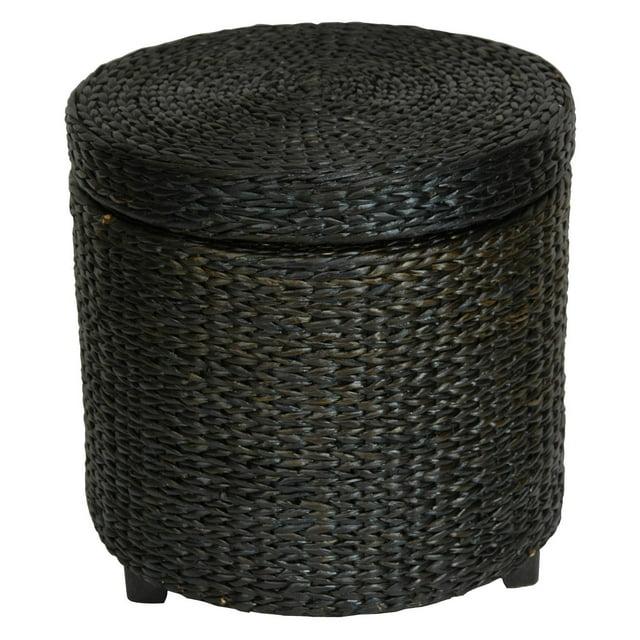 Oriental Furniture Rush Grass Storage Footstool, Storage box, ottoman, 17.5" Diameter x 17" H, Rush Grass, Stool