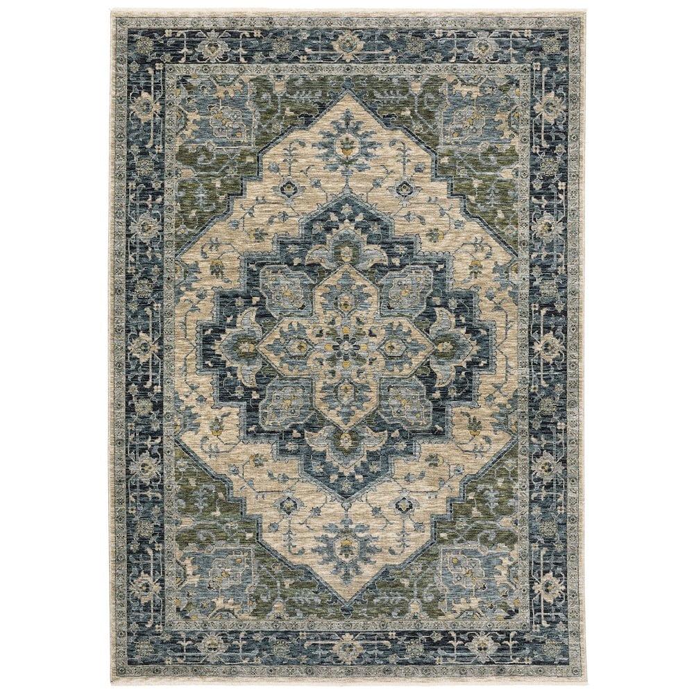 Oriental Weavers Aberdeen Area Rug - 051G1 - 5'3" x 7'6" - in Blue/ Tan - Vintage Inspired, Stain Resistant, Family and Pet Friendly , Bedroom, Office Rug