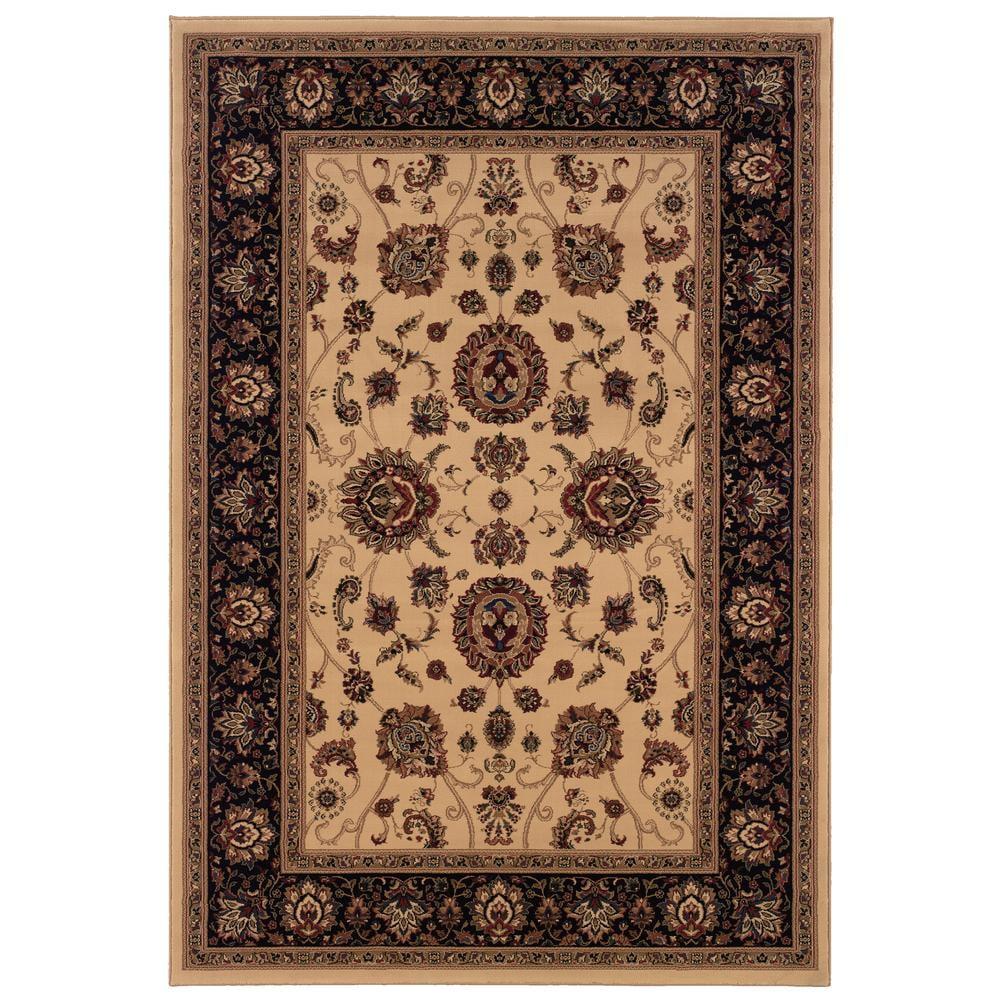Oriental Weavers Ariana Area Rug - 130/7 - 6'7" x 9'6" - in Ivory/ Black - Vintage Inspired, Stain Resistant, Family and Pet Friendly , Dining, Living Room Rug