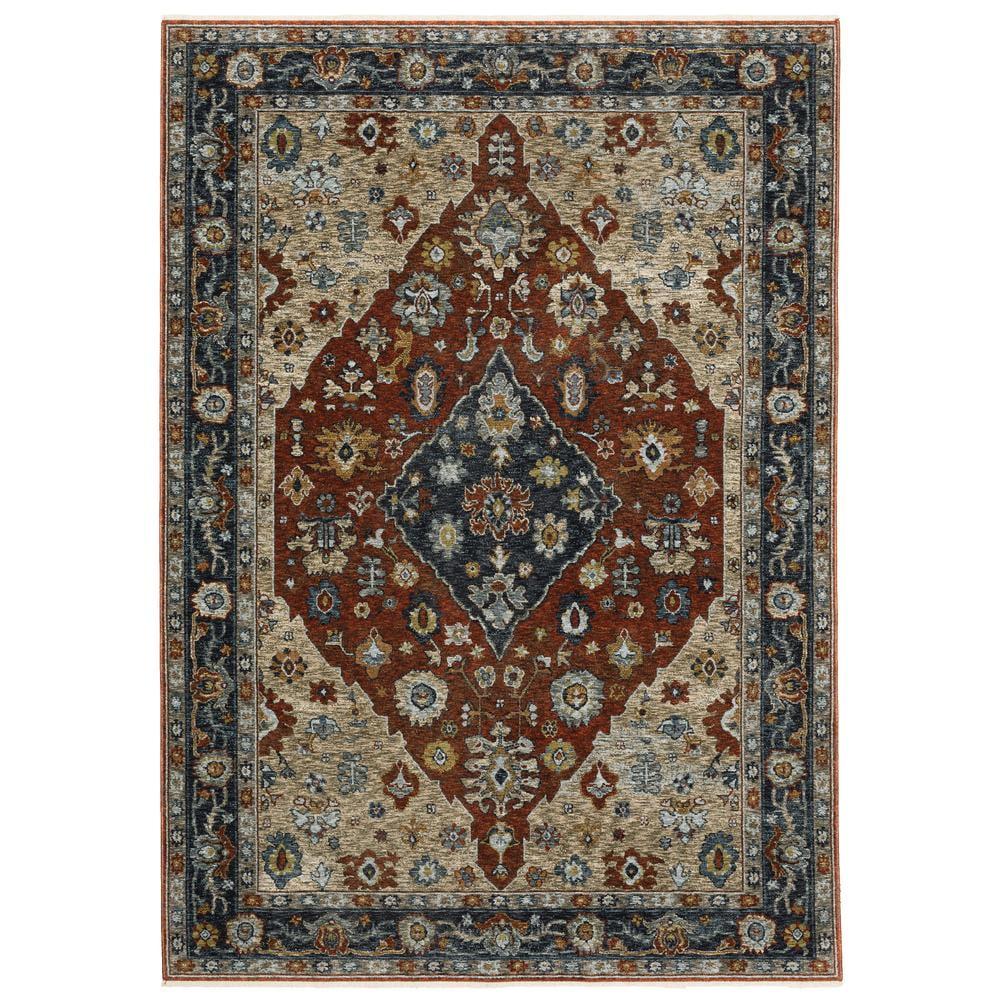 Aberdeen Red and Blue Floral Motif Rectangular Area Rug