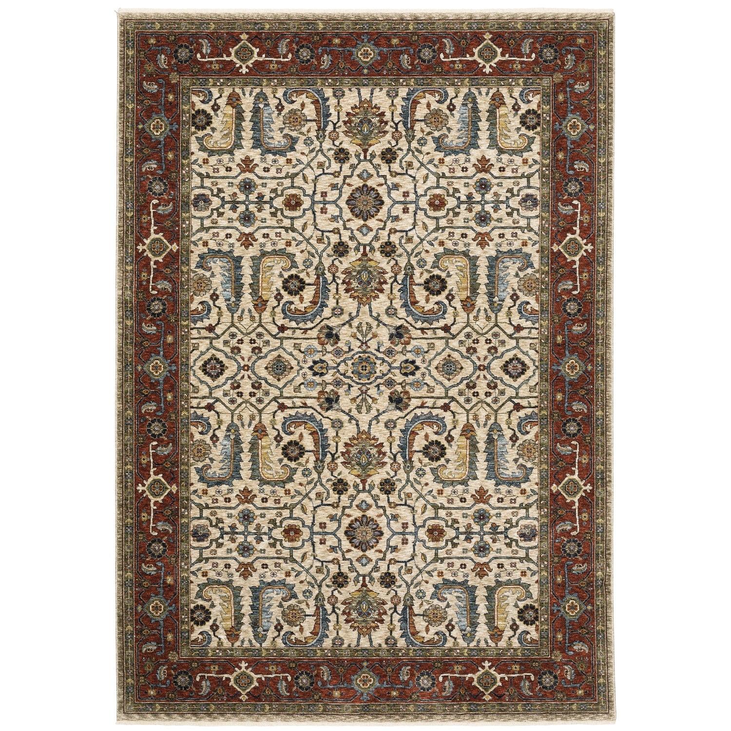 Oriental Weavers Aberdeen Area Rug - 144D1 - 3'3" x 5' - in Ivory/ Red - Vintage Inspired, Stain Resistant, Family and Pet Friendly , Entrway, Bedroom Rug