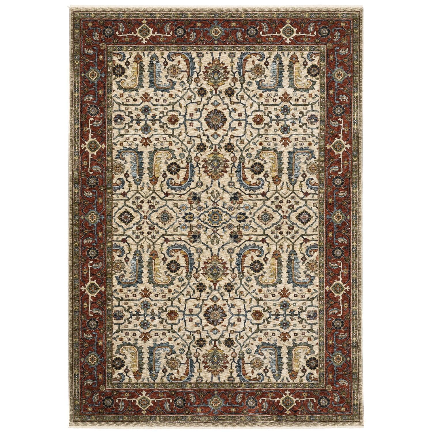 Oriental Weavers Aberdeen Area Rug - 144D1 - 3'3" x 5' - in Ivory/ Red - Vintage Inspired, Stain Resistant, Family and Pet Friendly , Entrway, Bedroom Rug