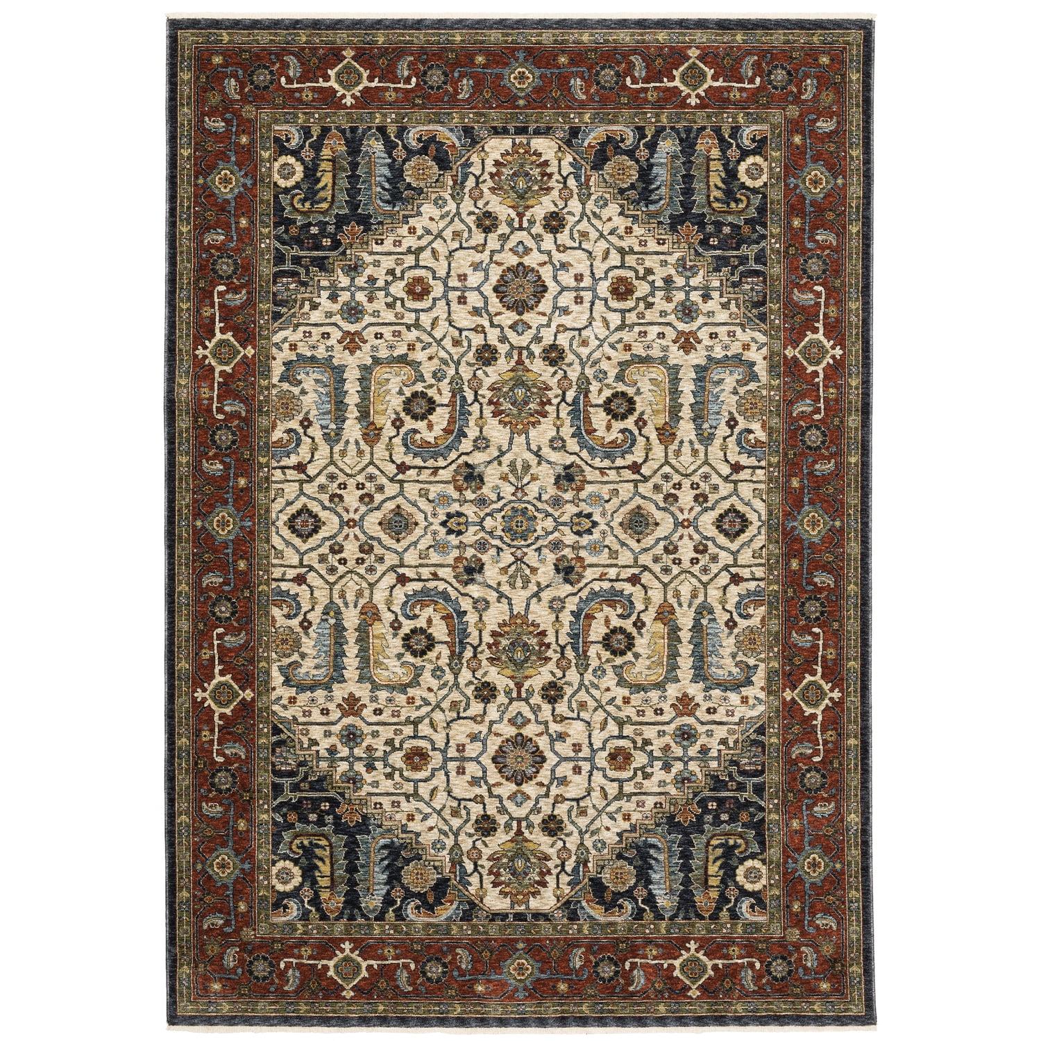 Aberdeen Ivory Traditional Low-Profile Wool Blend Rug 3'3" x 5'