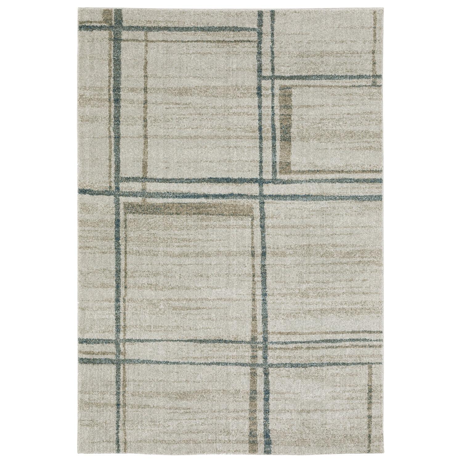 Beige and Blue Rectangular Hand-knotted Synthetic Rug 3.3x5