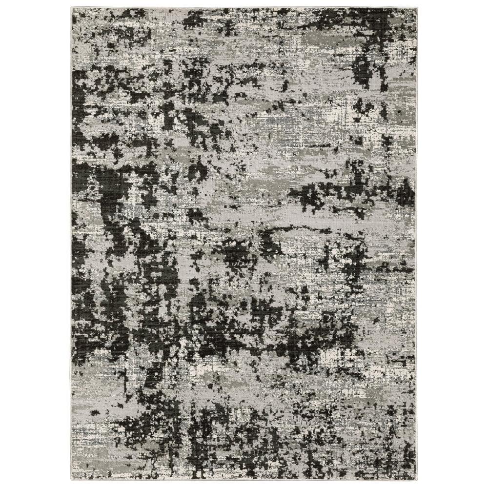 Gray and Black Rectangular Stain-Resistant Synthetic Area Rug