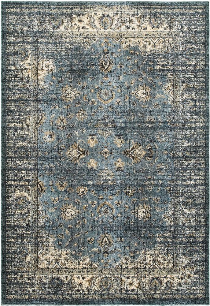 Empire Blue and Ivory Rectangular Synthetic Area Rug