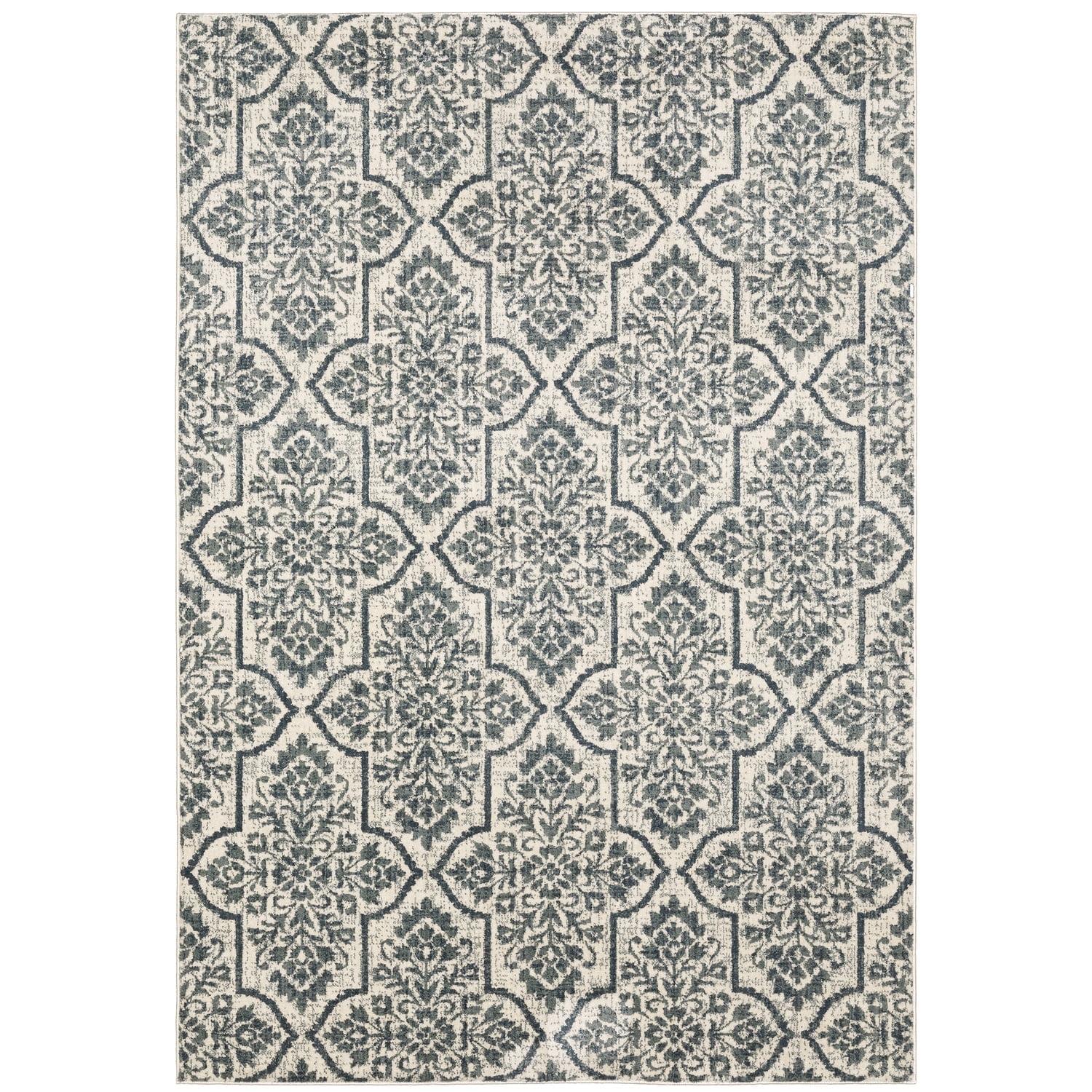 9'10"x12'10" Farrah Floral Trellis Area Rug Ivory/Blue - Captiv8e Designs: Bohemian, Low Pile, Fade & Stain-Resistant