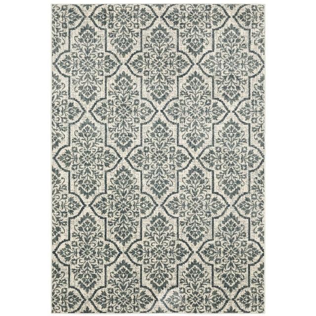 9'10"x12'10" Farrah Floral Trellis Area Rug Ivory/Blue - Captiv8e Designs: Bohemian, Low Pile, Fade & Stain-Resistant