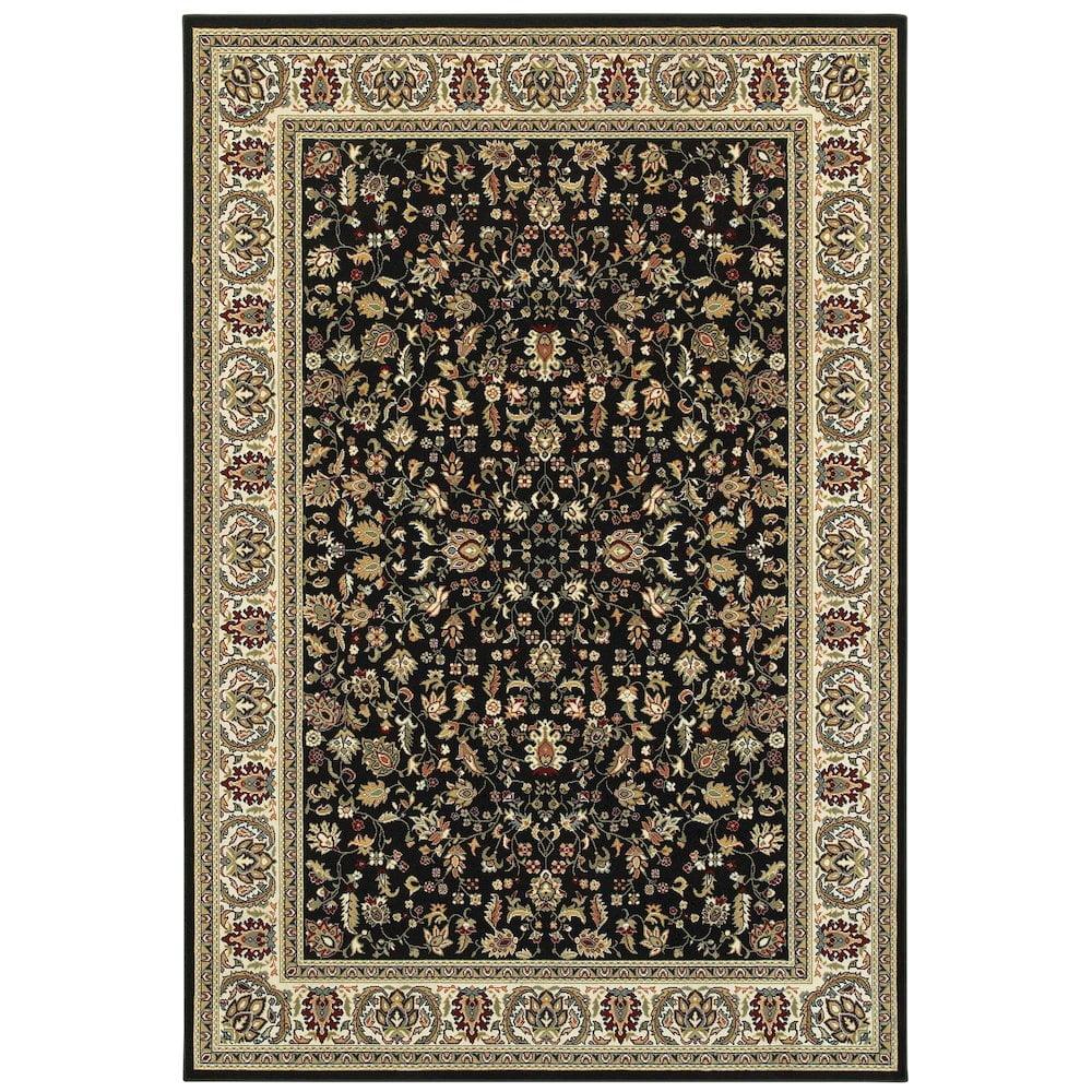 Oriental Weavers Kashan Area Rug - 108B1 - 9'10" x 12'10" - in Black/ Ivory - Vintage Inspired, Stain Resistant, Family and Pet Friendly , Family, Dining, Living Room Rug