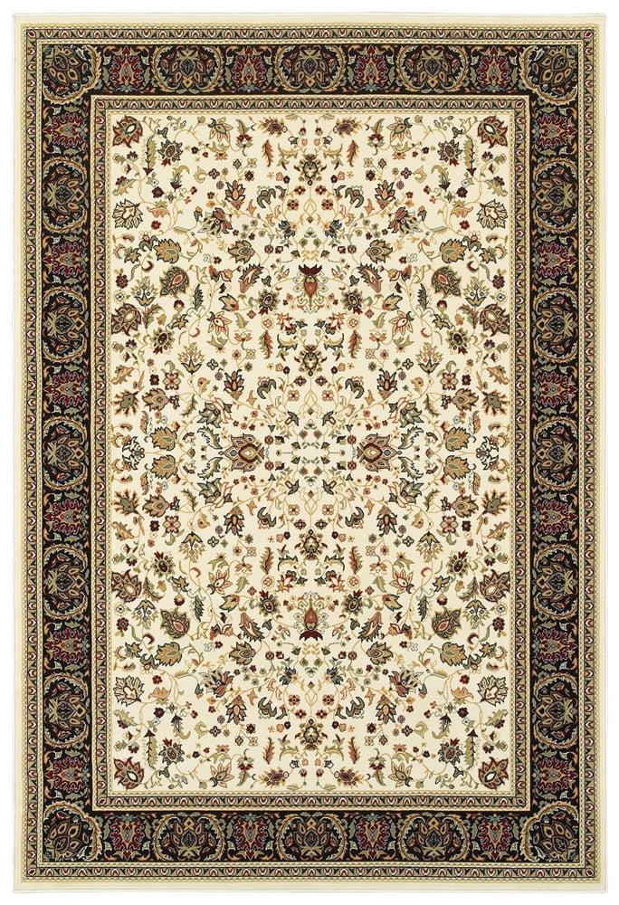 Kashan Ivory and Black Synthetic Rectangular Area Rug