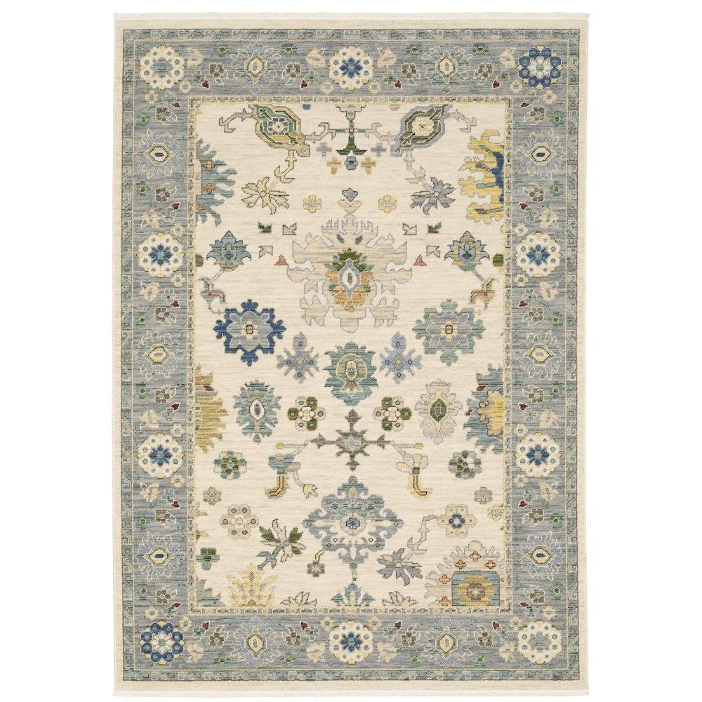 Lucca Ivory and Blue Persian Style Wool Area Rug