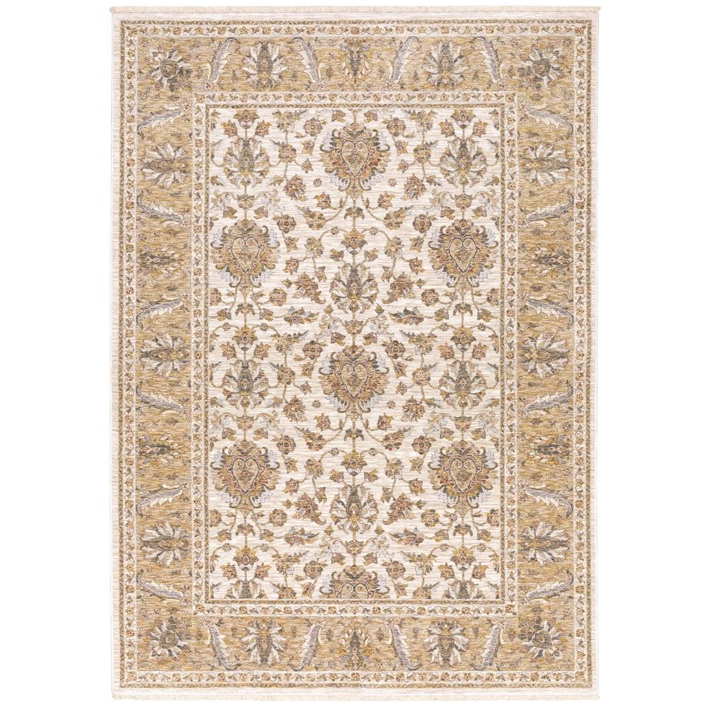 Ivory and Gold Hand-Knotted Synthetic Area Rug, 3'3" x 5'