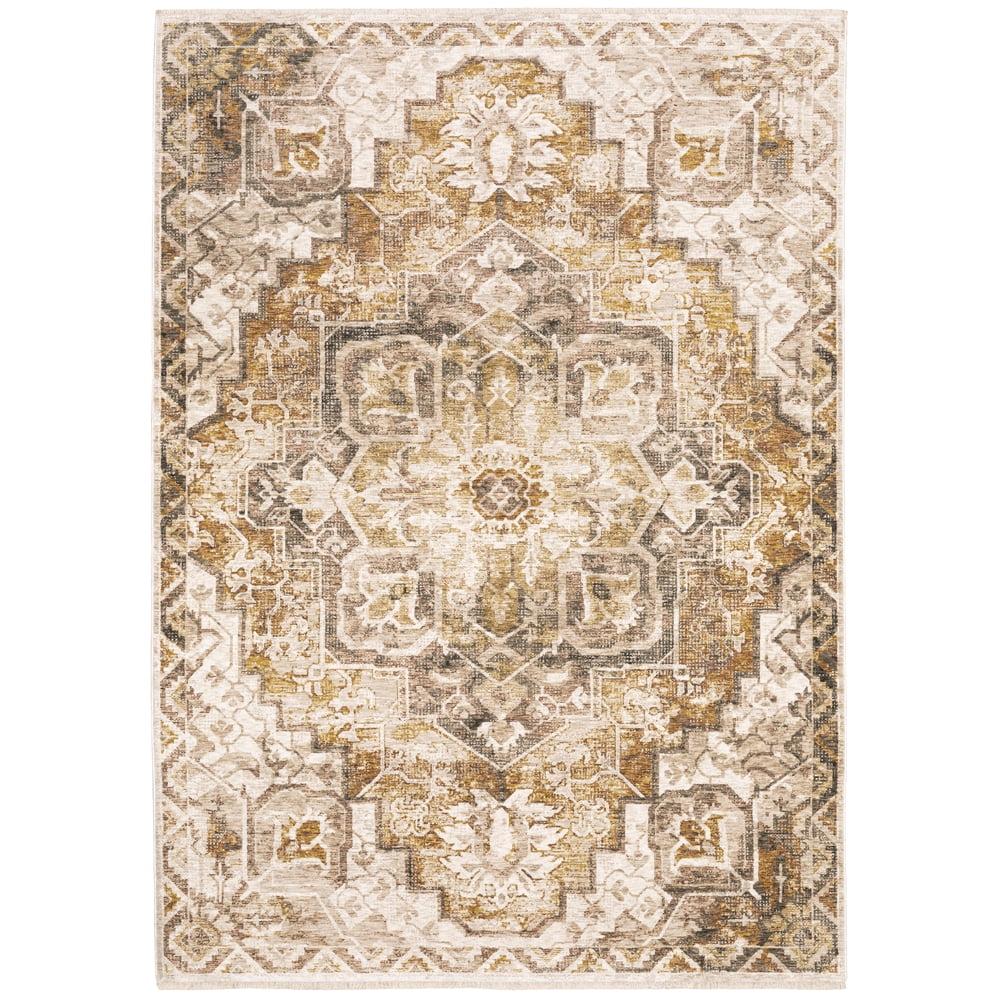 Maharaja Ivory and Gold Hand-Knotted Rectangular Rug 5'3" x 7'6"