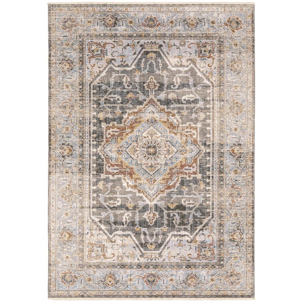 Gray Rectangular Hand-knotted Synthetic 2' x 3' Rug