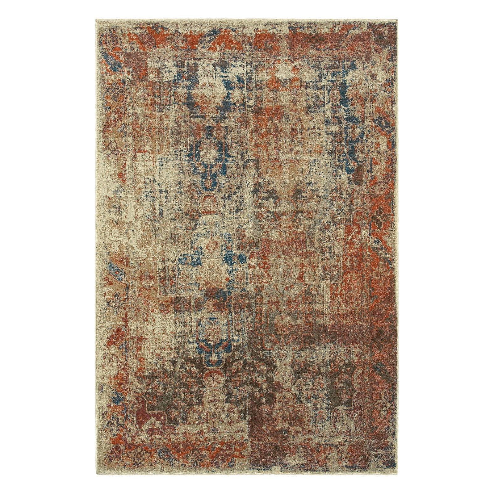 Blue Rectangular Oriental Synthetic Easy Care Rug