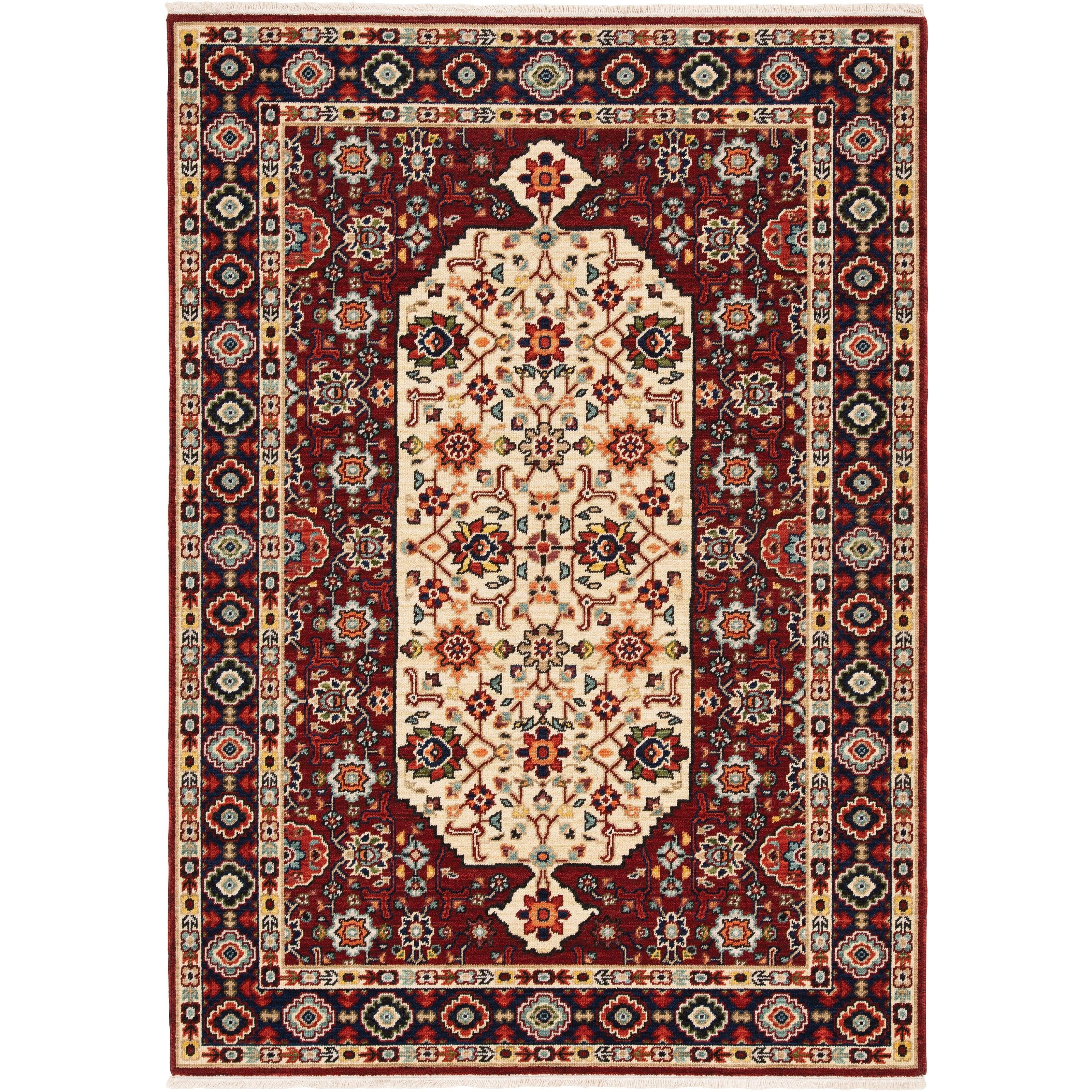 Leander Red and Ivory Wool Blend Persian Area Rug 5'3" x 7'6"