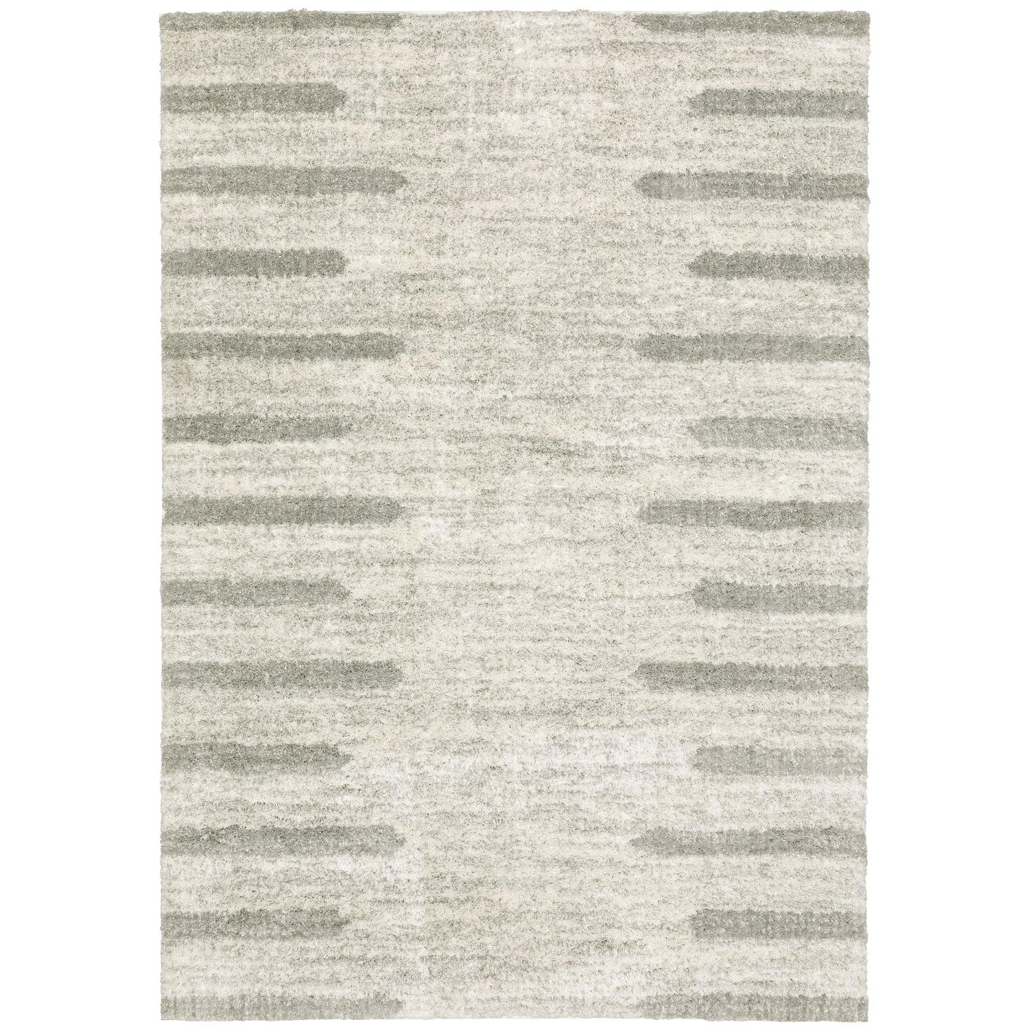 Ivory and Gray 6' x 9' Hand-Knotted Wool Shag Rug