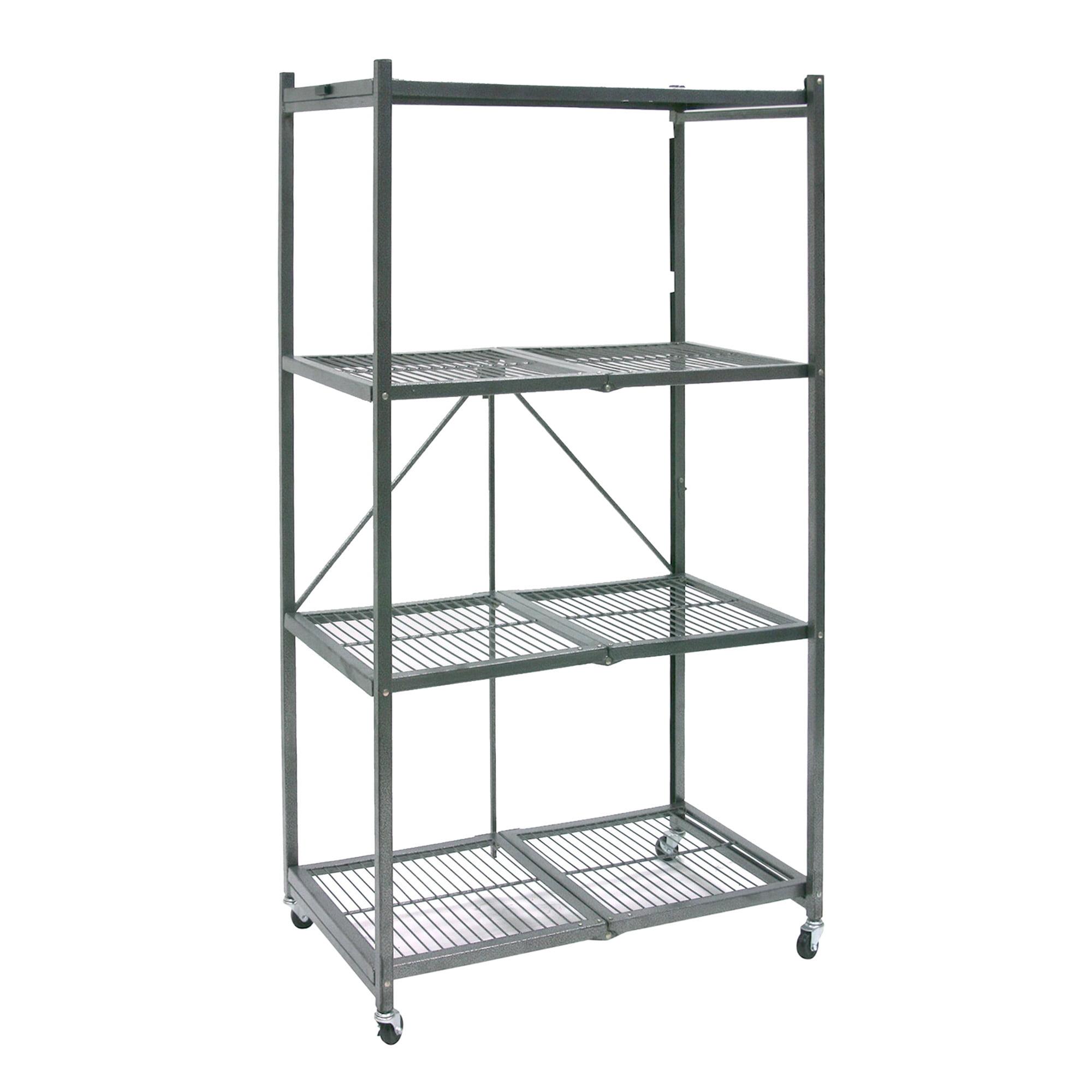 Origami General Purpose Foldable Shelf Storage Rack with Wheels for Home, Garage, or Office, Pewter