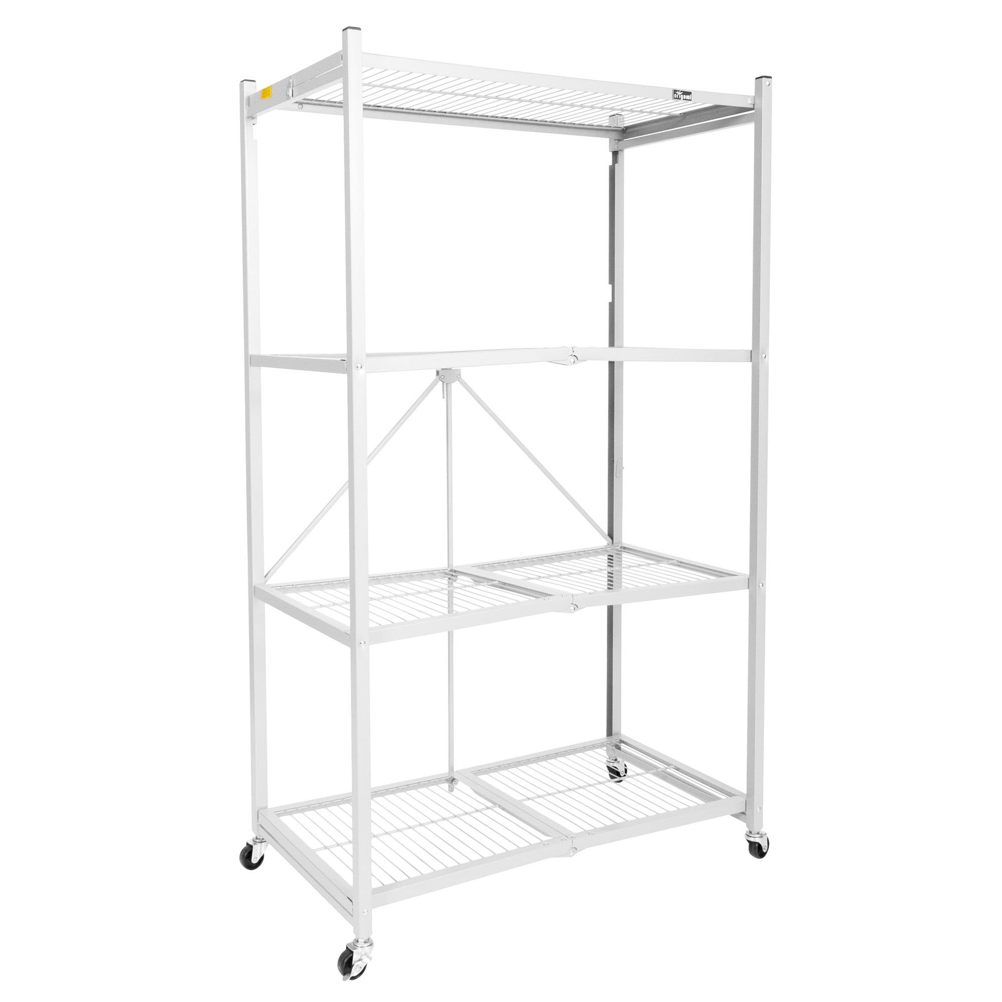 Origami White 4-Tier Folding Steel Wire Shelving with Wheels