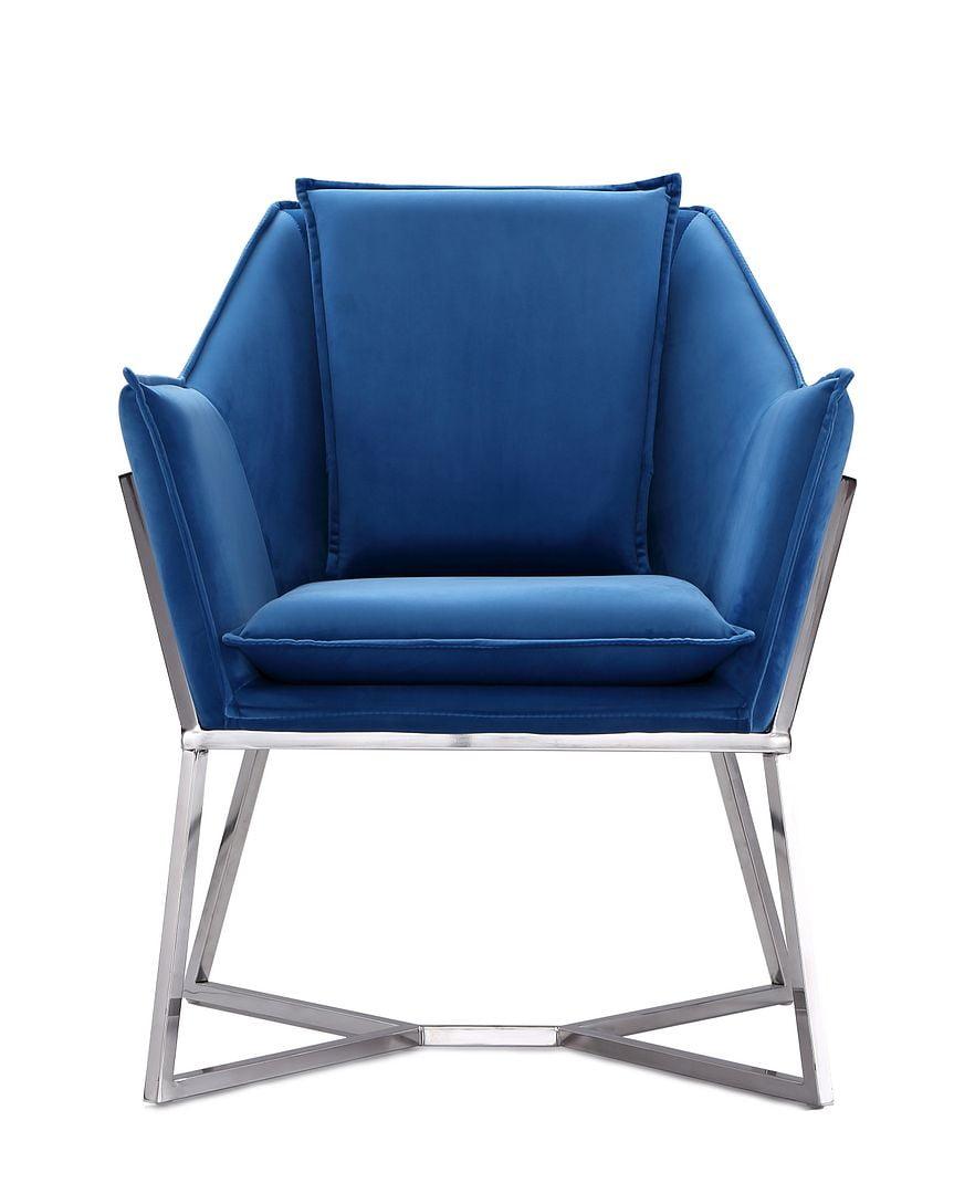 Origami Blue Velvet Geometric Stainless Steel Accent Chair