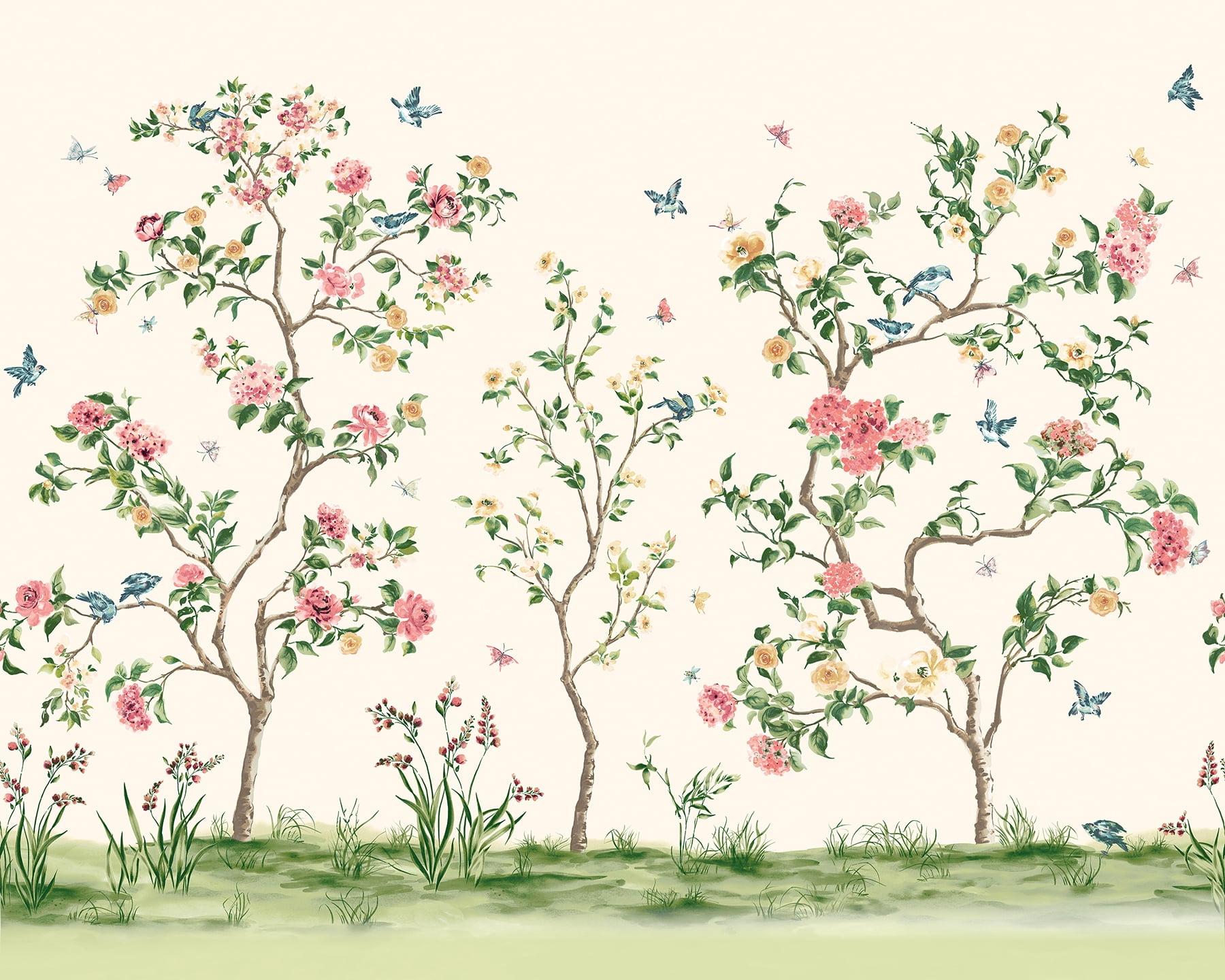 Origin Pink Chinoiserie Floral Tree Wall Mural