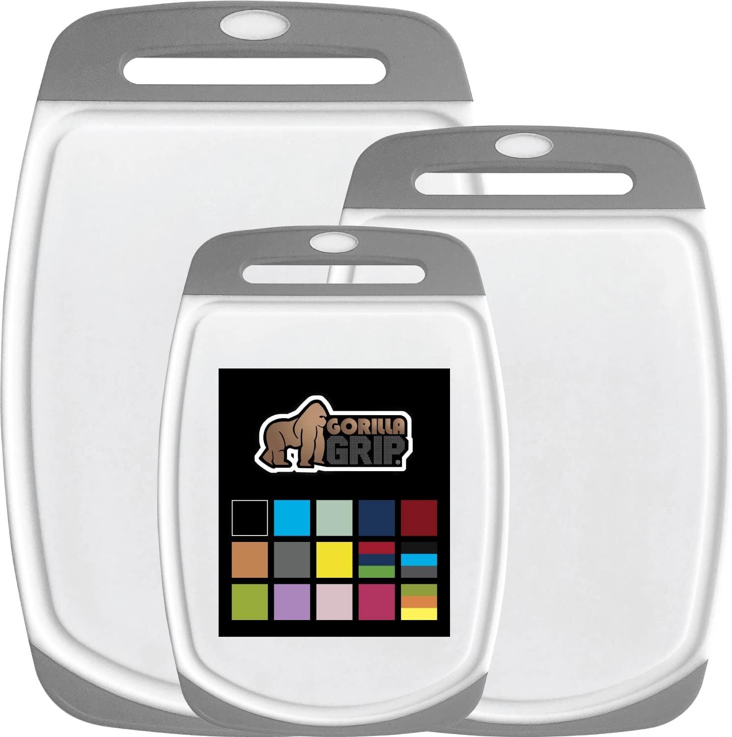 GORILLA GRIP Oversized 100% BPA Free Reversible Kitchen Cutting Board Set of 3, Juice Grooves, Dishwasher Safe, Almond