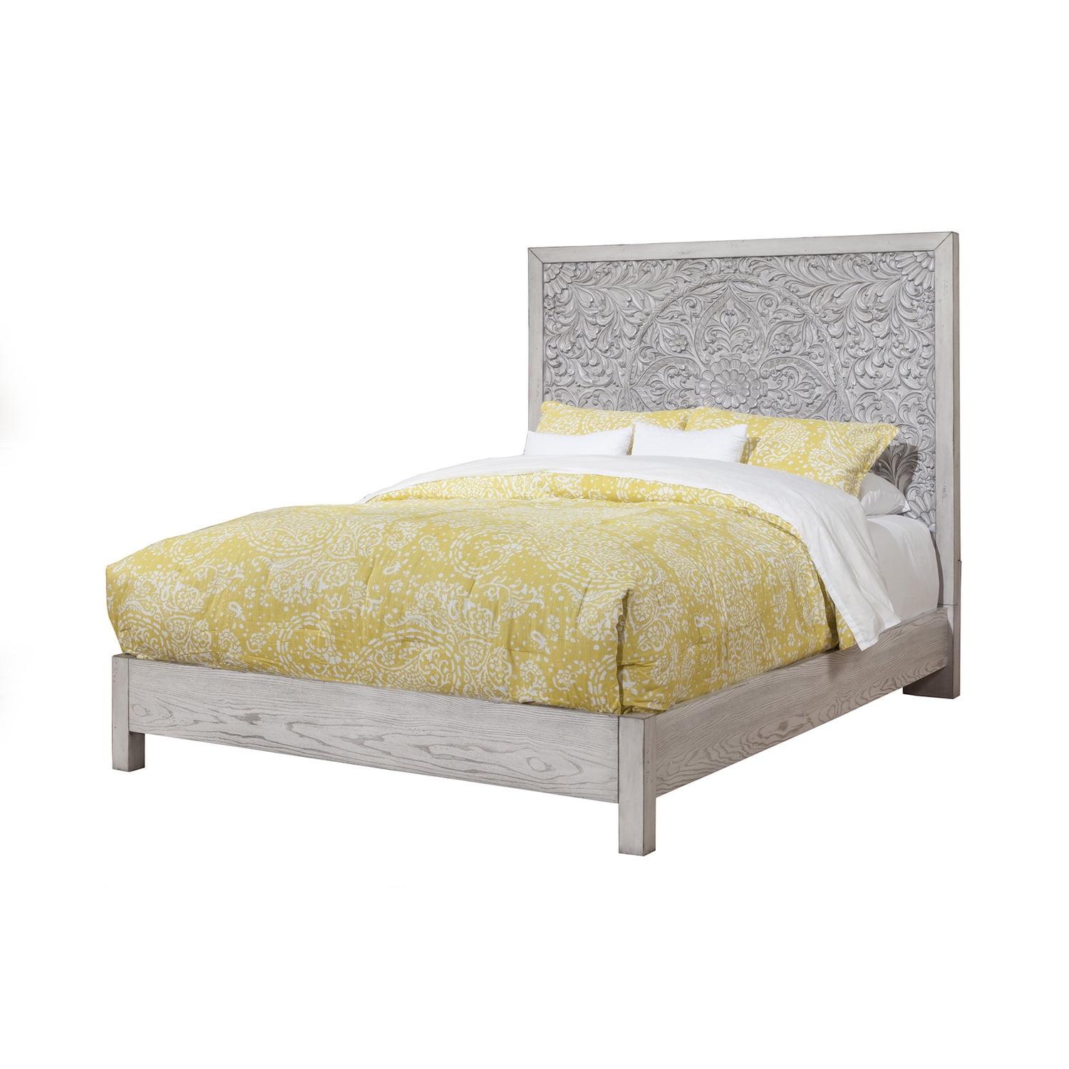 Origins by Alpine Aria California King Wood Panel Bed in Weathered Light Gray