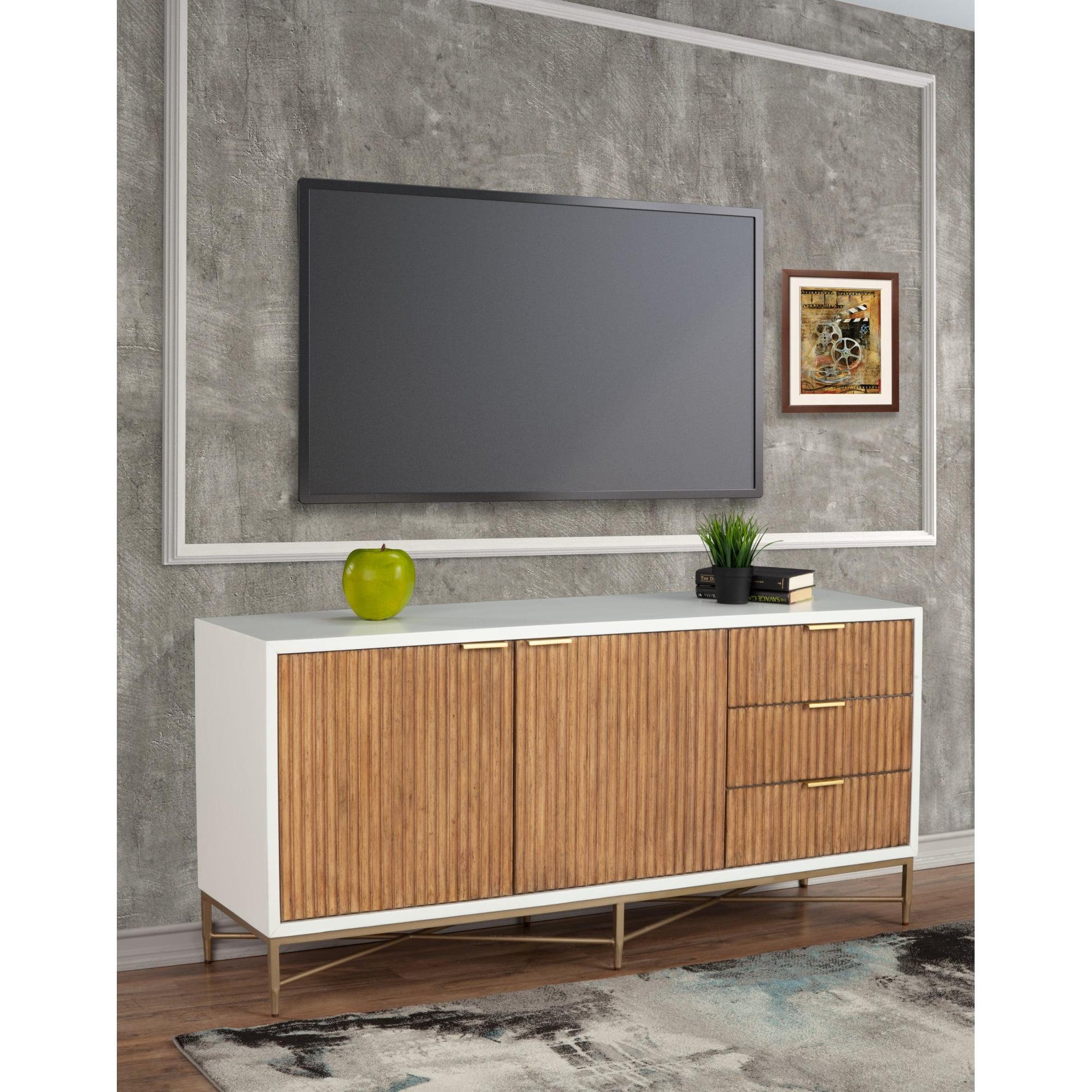 Transitional Brown & White 64" TV Console with Cabinet