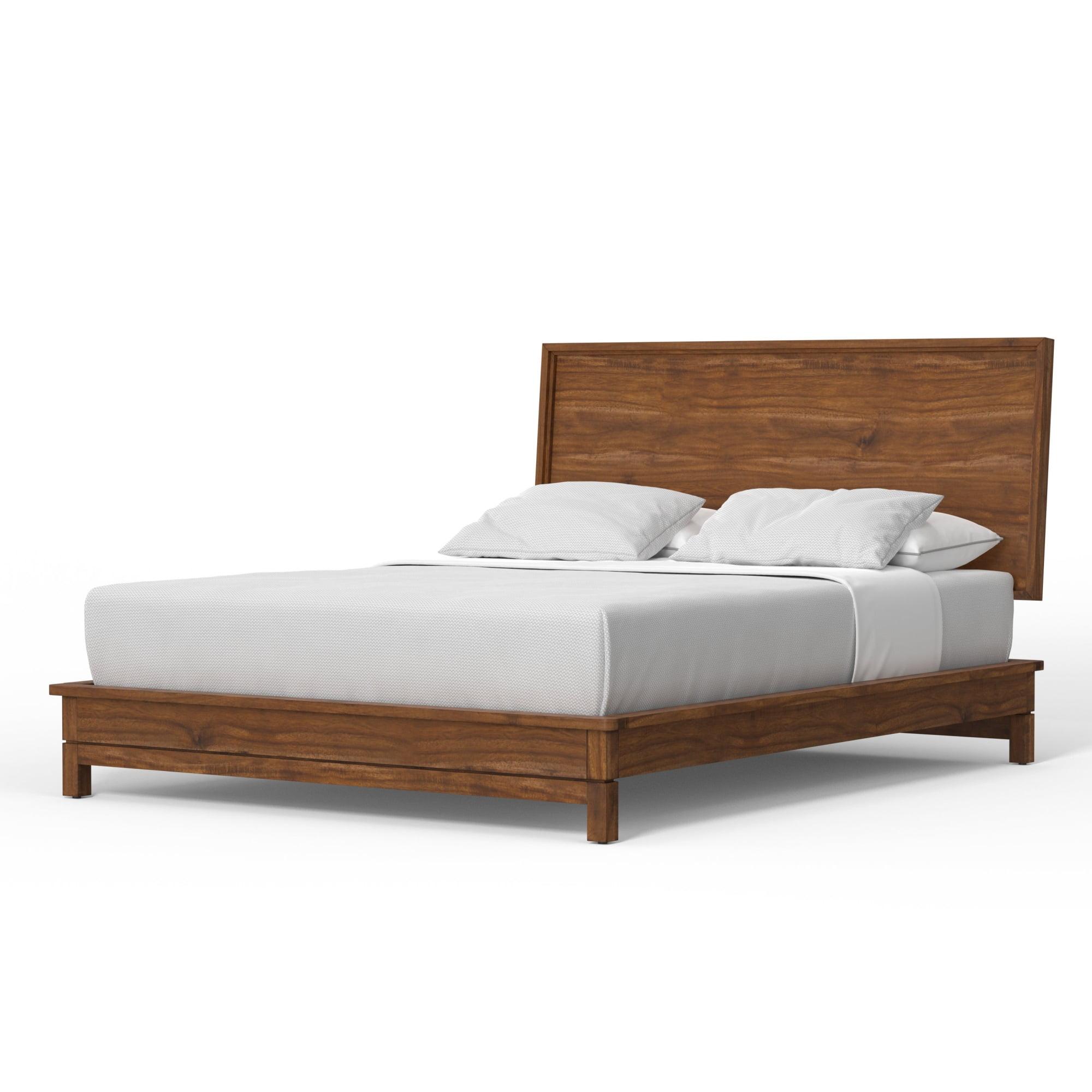 Honey Maple King Wood Platform Bed with Headboard