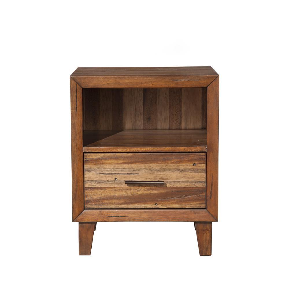 Rustic Brown Mahogany 1-Drawer Nightstand