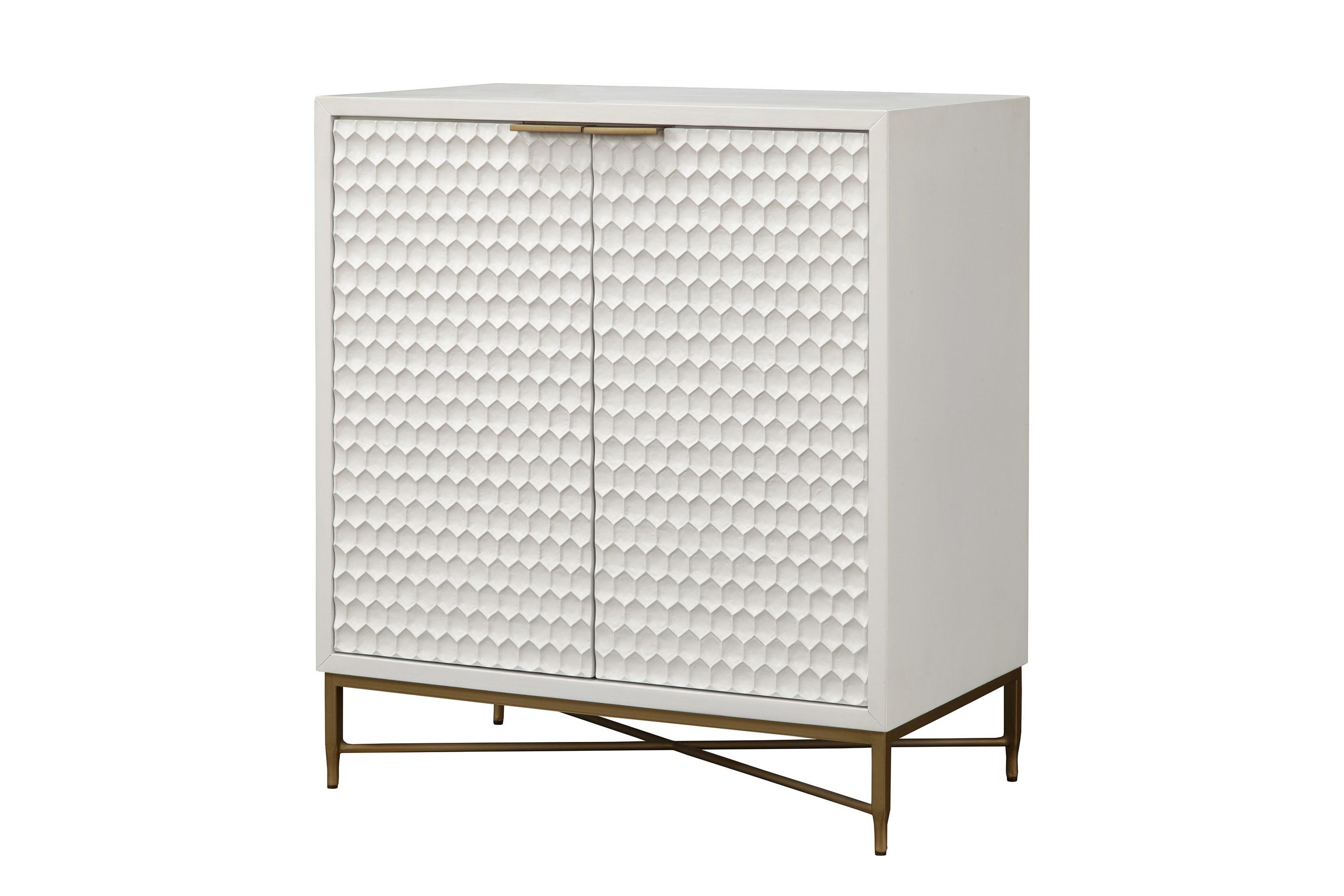 Pearl White Mahogany 32'' Bar Cabinet with Gold Accents