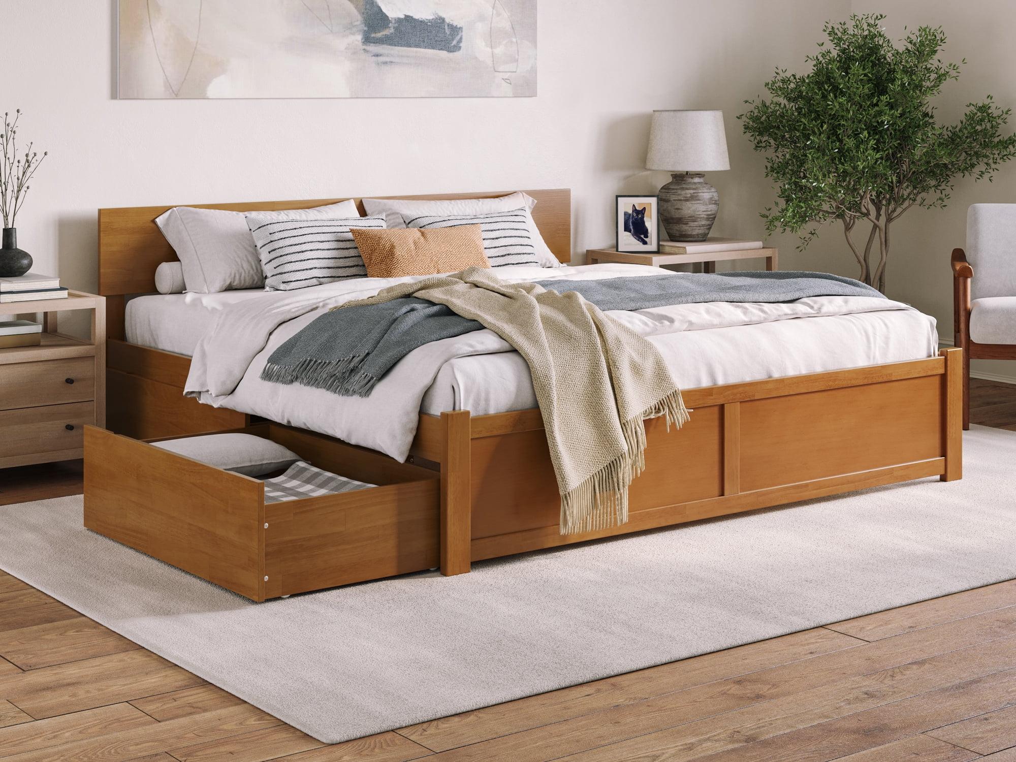 Orlando Light Toffee King Wood Platform Bed with Storage Drawers