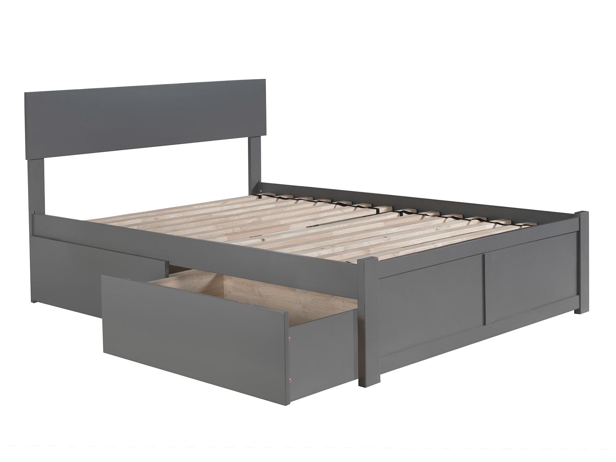 Gray Queen Wood Platform Bed with Storage Drawers