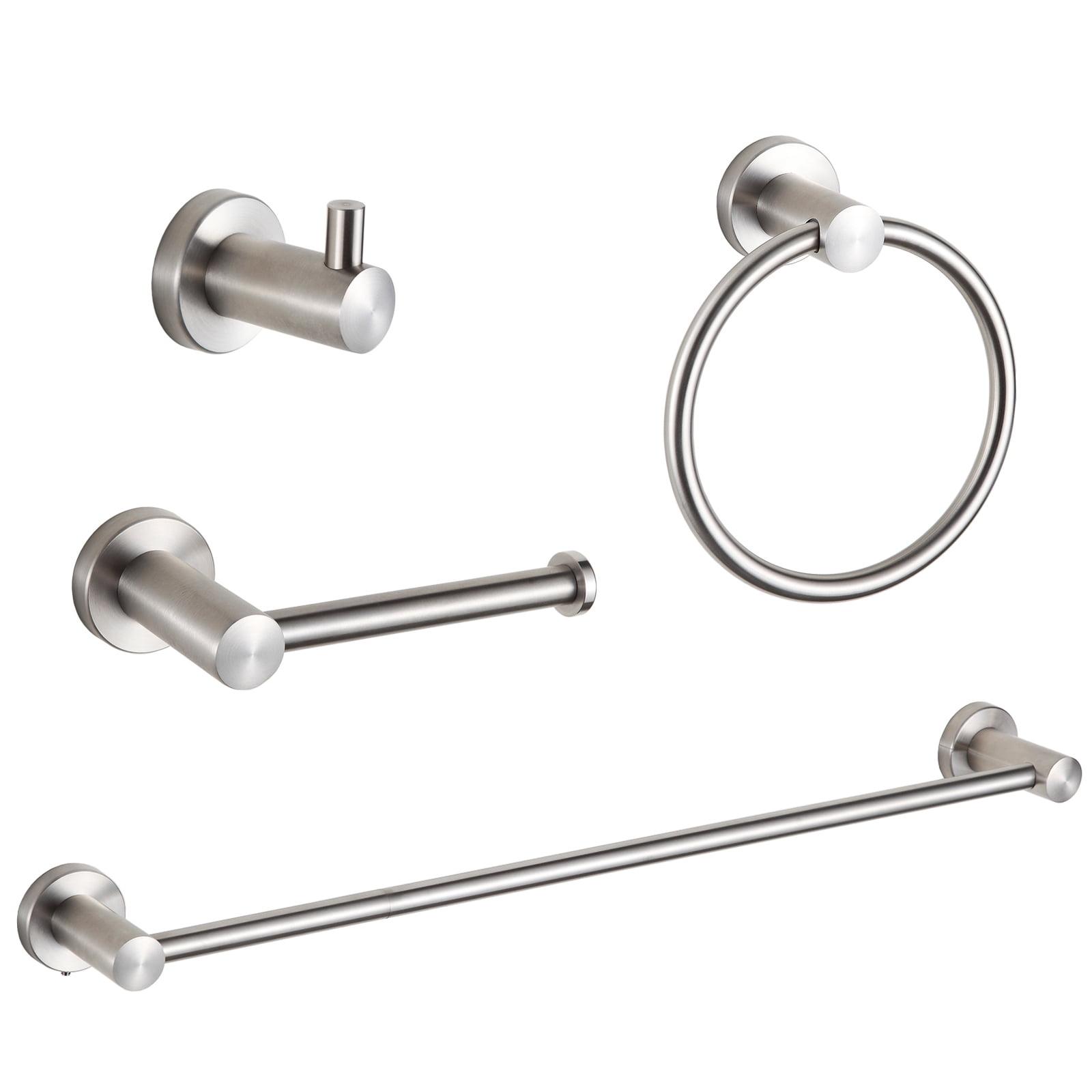 Orlif 4-Piece Bathroom Hardware Set，Brushed Nickel SUS304 Stainless Steel Wall Mounted Bathroom Accessories Kit Include Adjustable Expandable Towel Bar，Hand Towel Ring, Toilet Paper Holder, Robe Hook