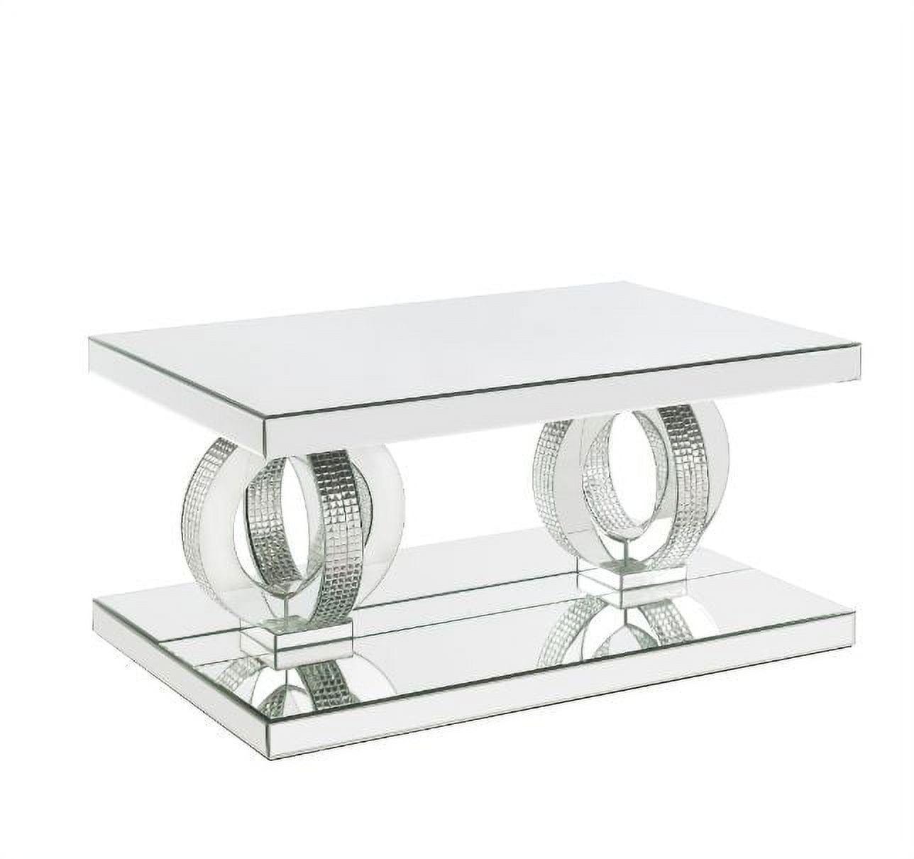 Rectangular Mirrored Glass Coffee Table with Faux Diamond Inlay