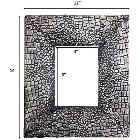 Ornate Rectangle Metal Photo Frame, Imitative Alligator Skin 13"x11"