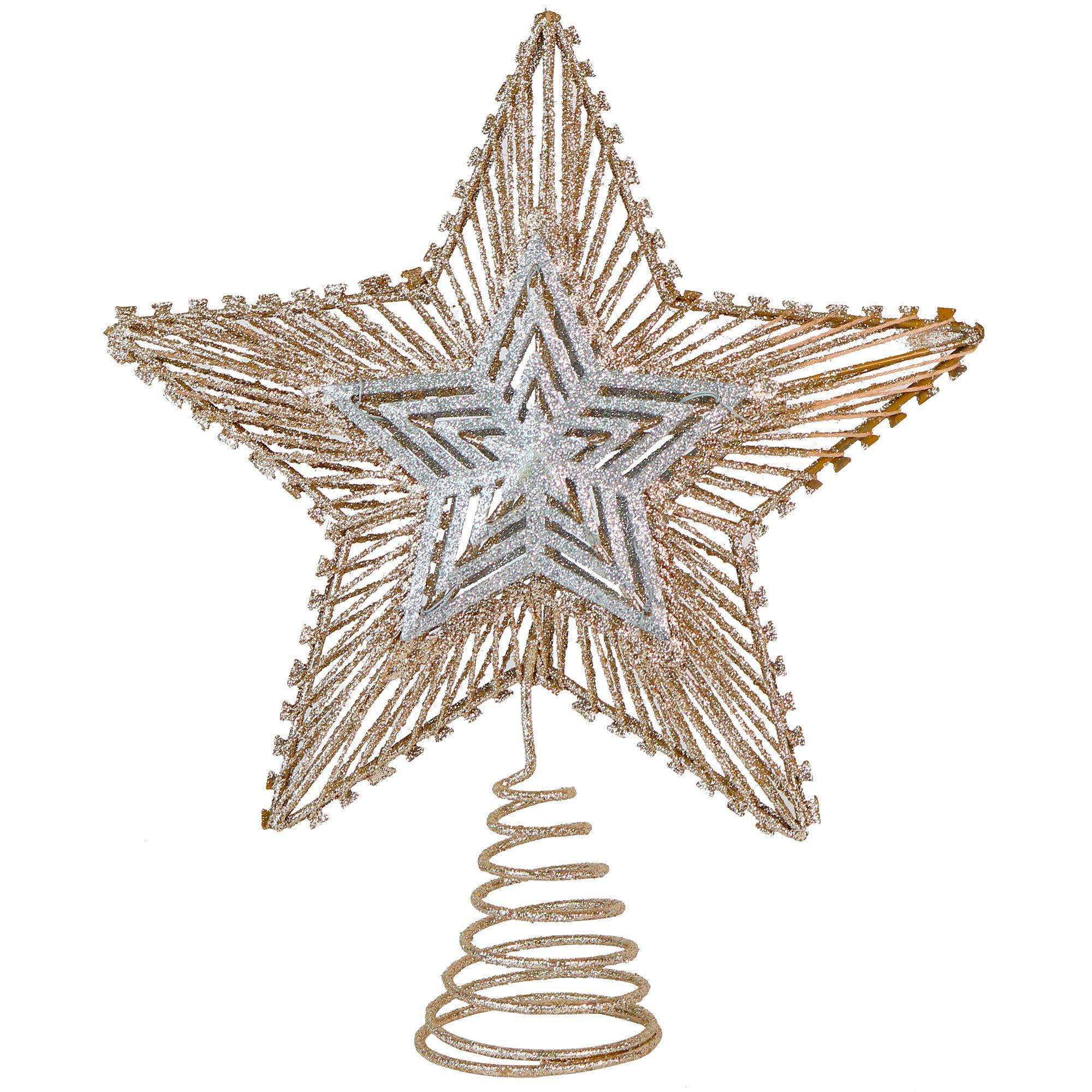 Ornativity Christmas Glitter Star Tree Topper - Rose Gold and Silver