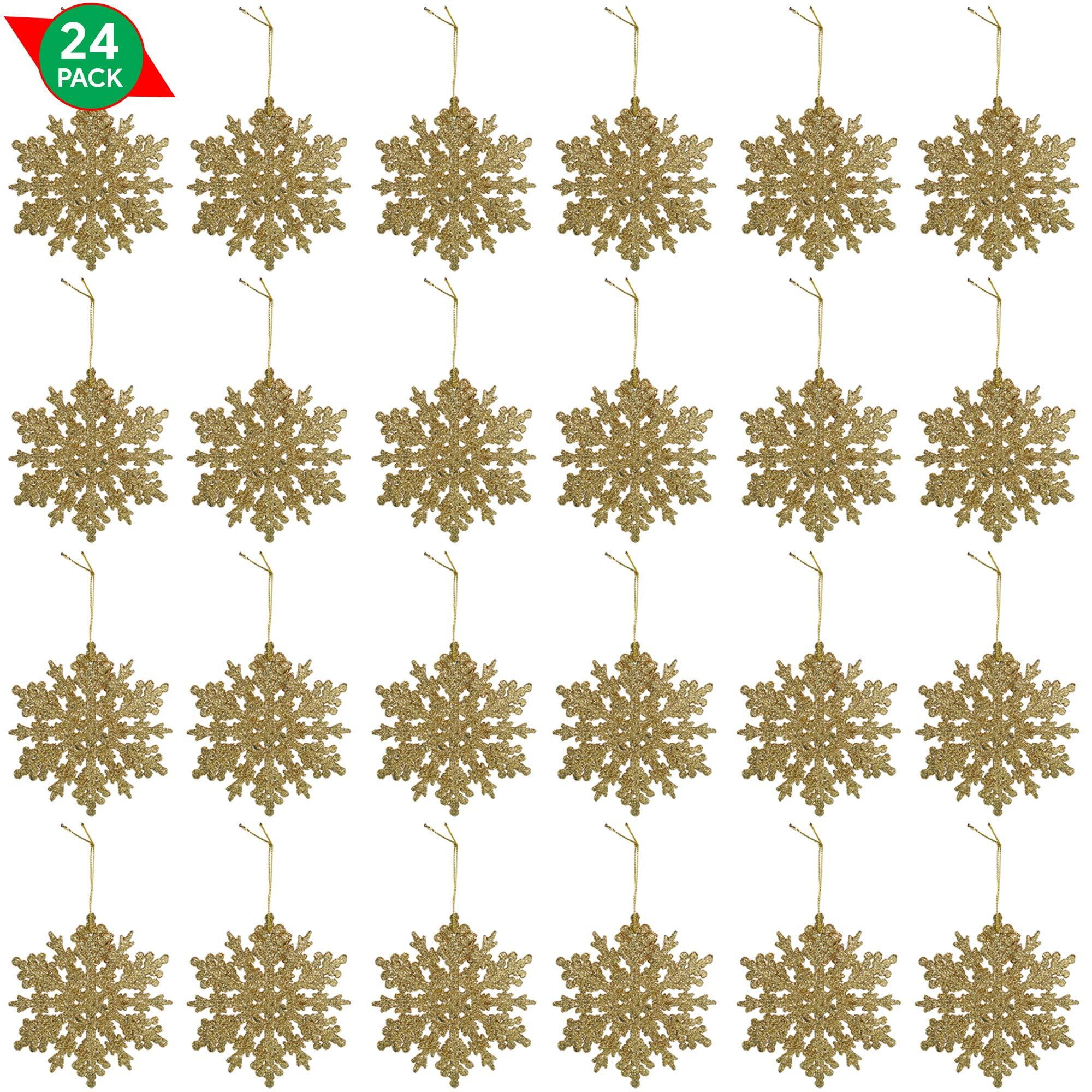 Gold Glitter Plastic Snowflake Ornaments Set of 24