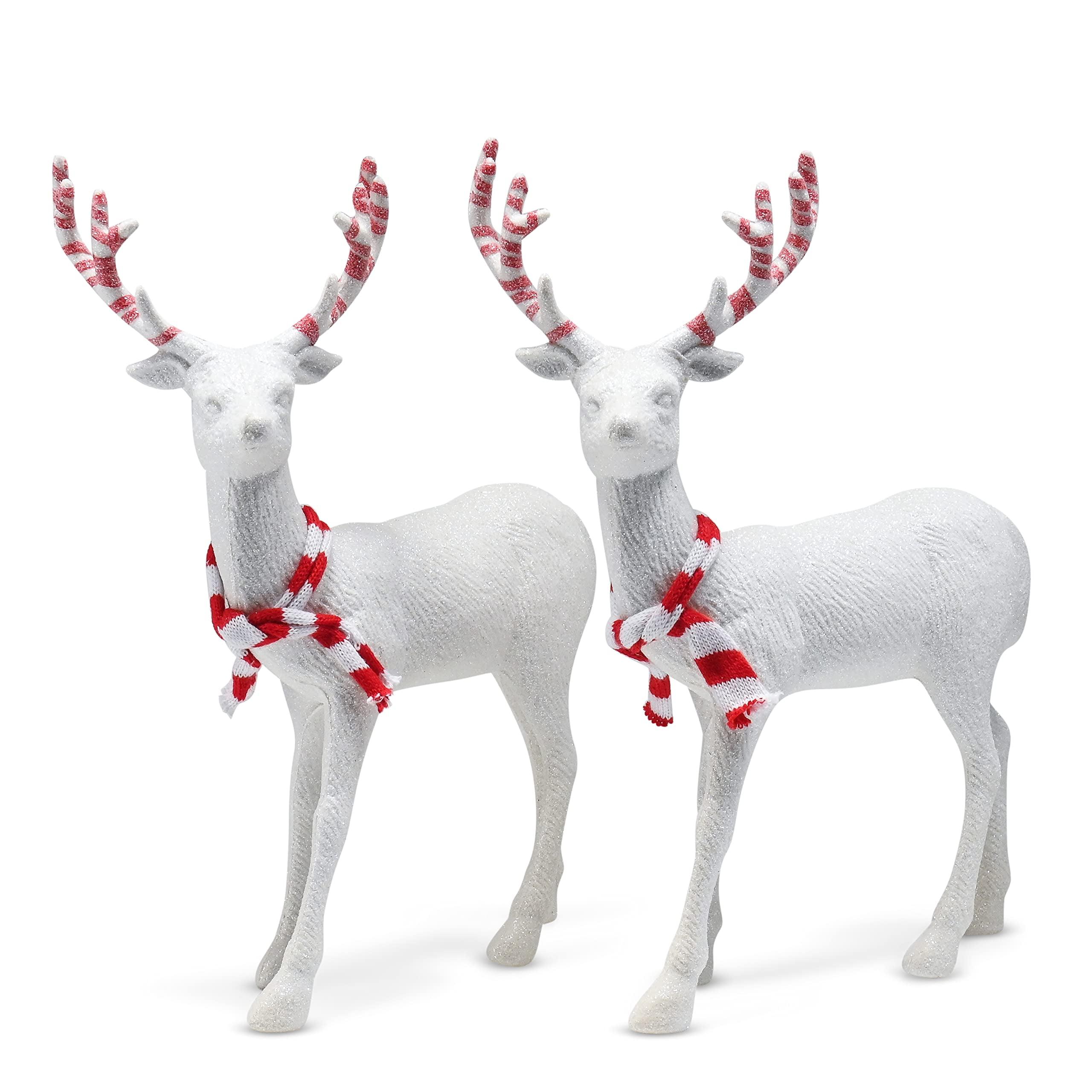 Ornativity Peppermint Glitter Christmas Reindeer Figurines - 2 Pack