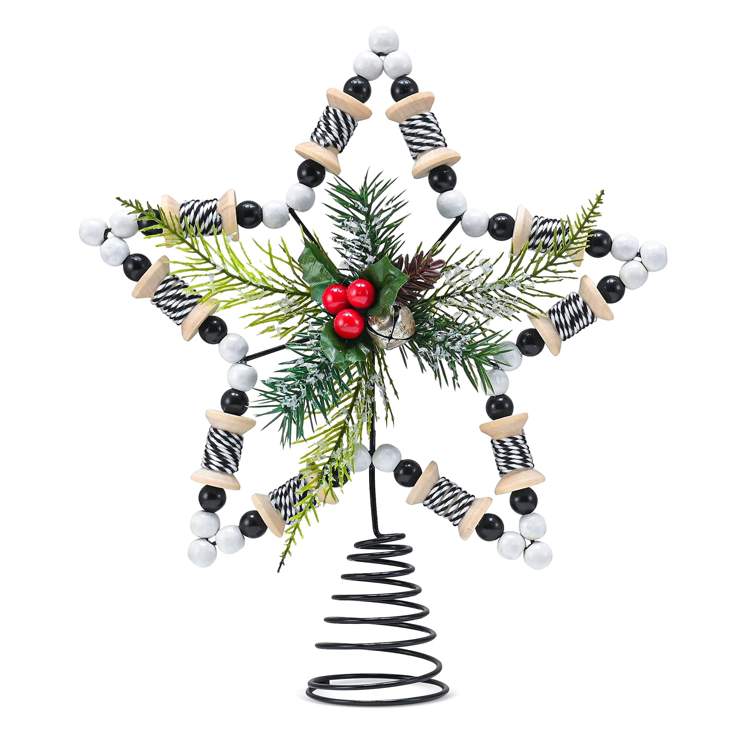 Ornativity Rattan Star Tree Topper with Holly and Mistletoe